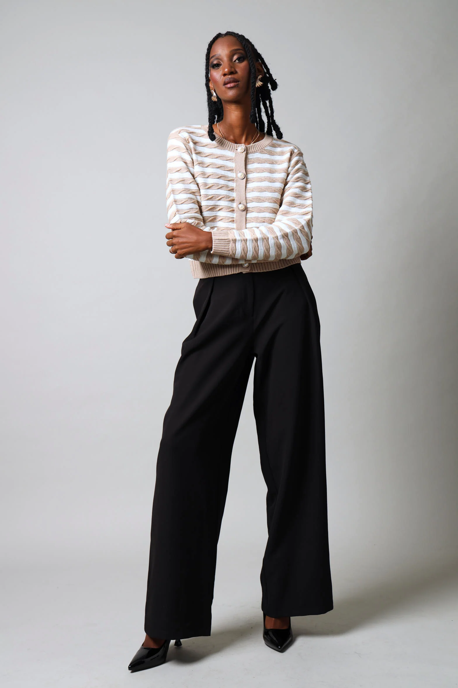 Stripe Cardigan - Beige/Cream - Image 5