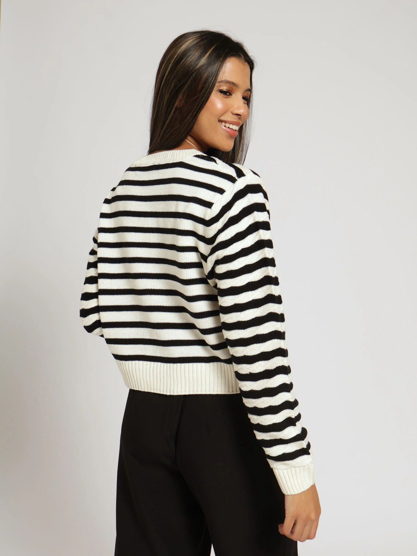 Stripe Cardigan - Black/Cream - Image 3