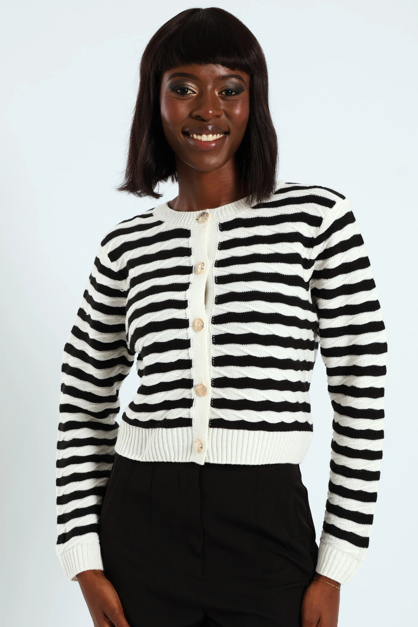 Stripe Cardigan - Black/White