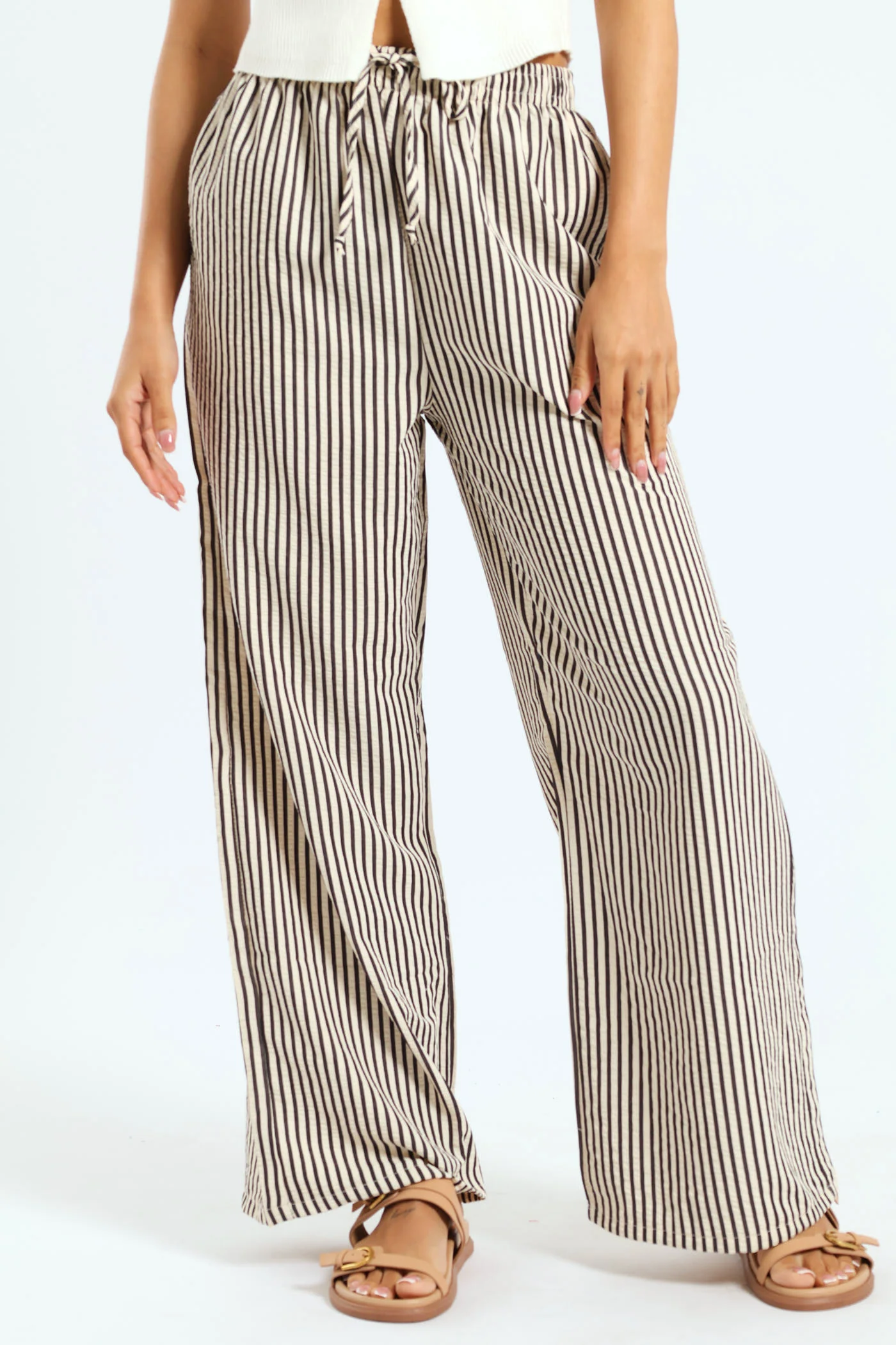 Stripe Casual Pants - Beige/Black