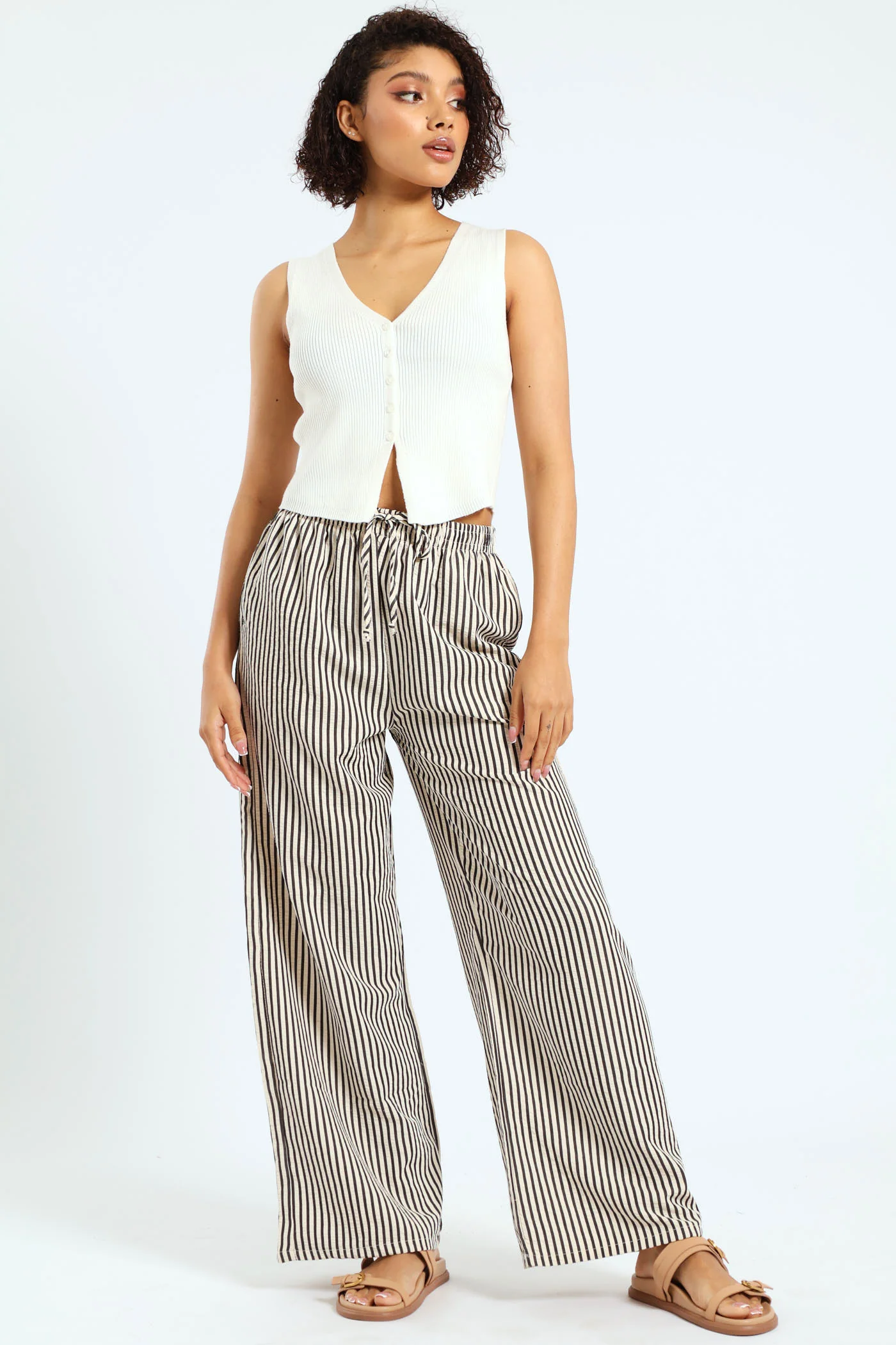 Stripe Casual Pants - Beige/Black - Image 2