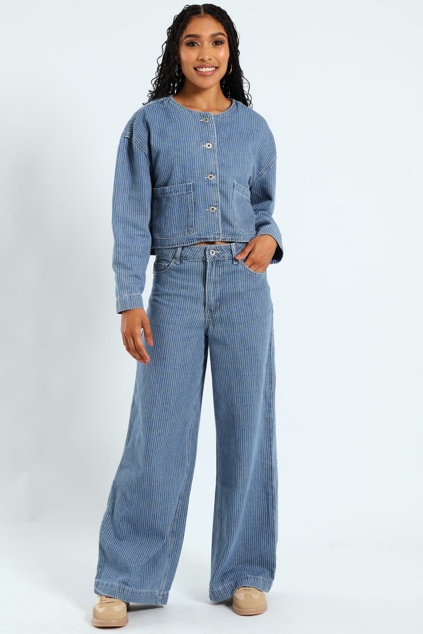 Stripe Denim Jacket - White/Blue - Image 2