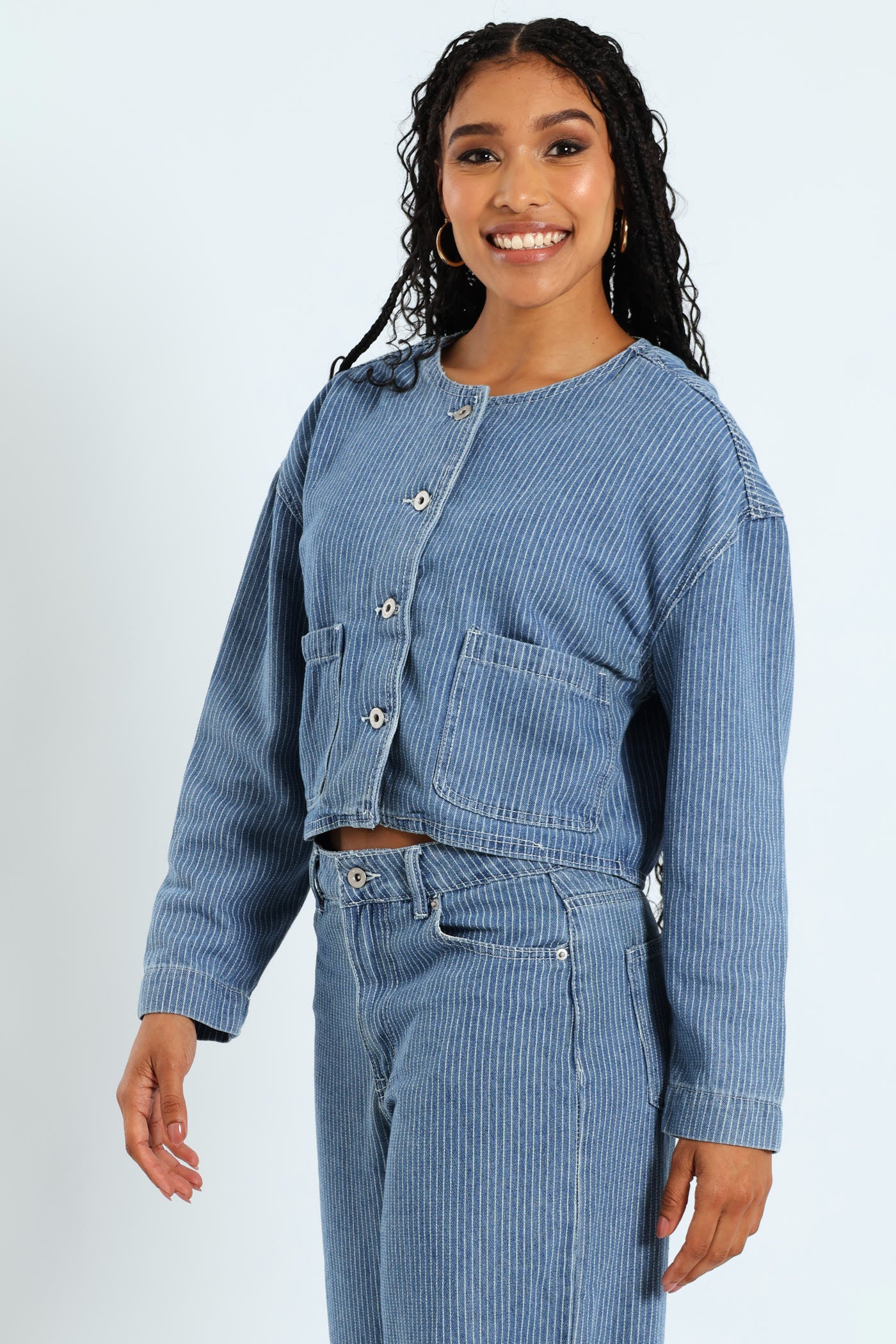 Stripe Denim Jacket - White/Blue - Image 3