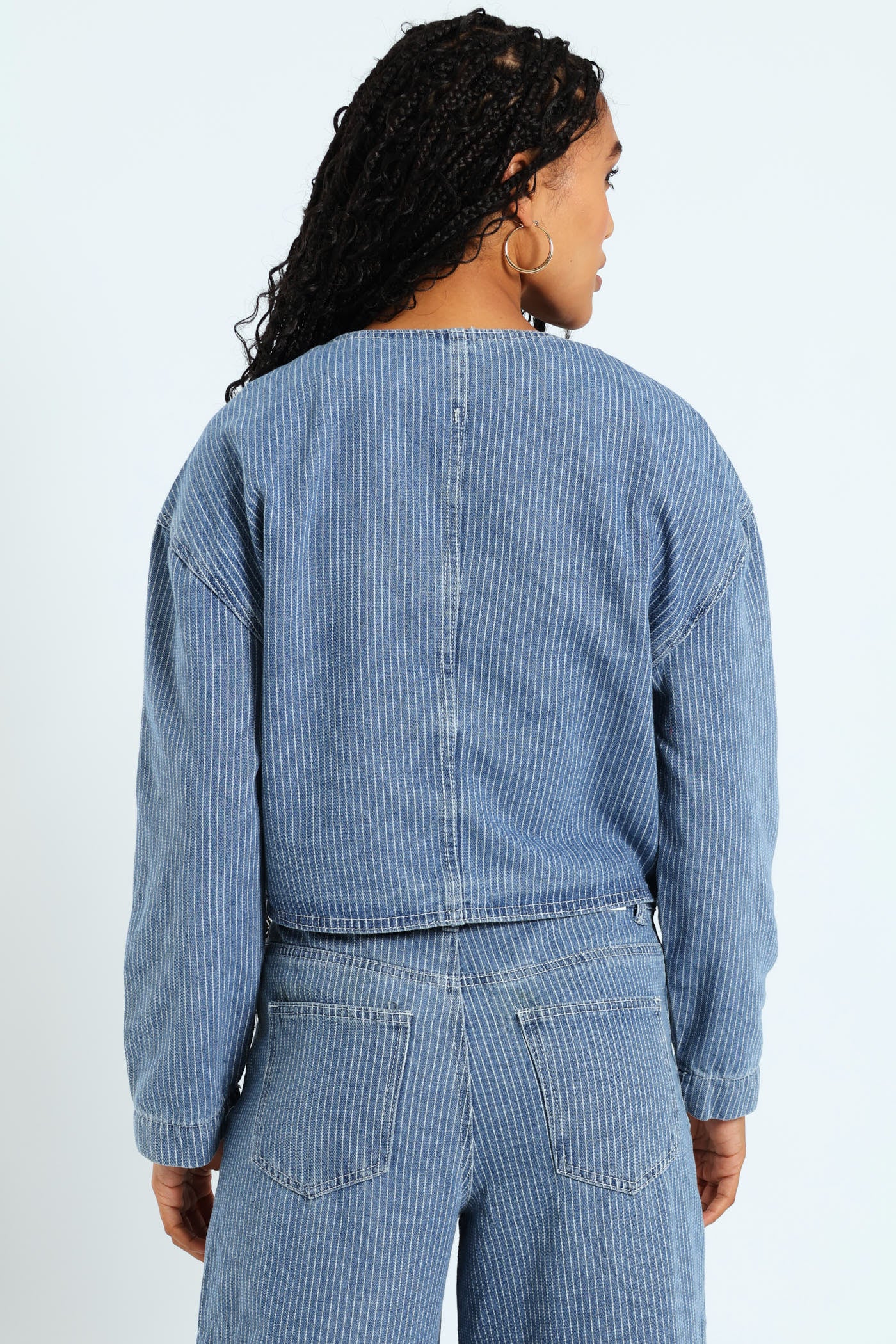 Stripe Denim Jacket - White/Blue - Image 4