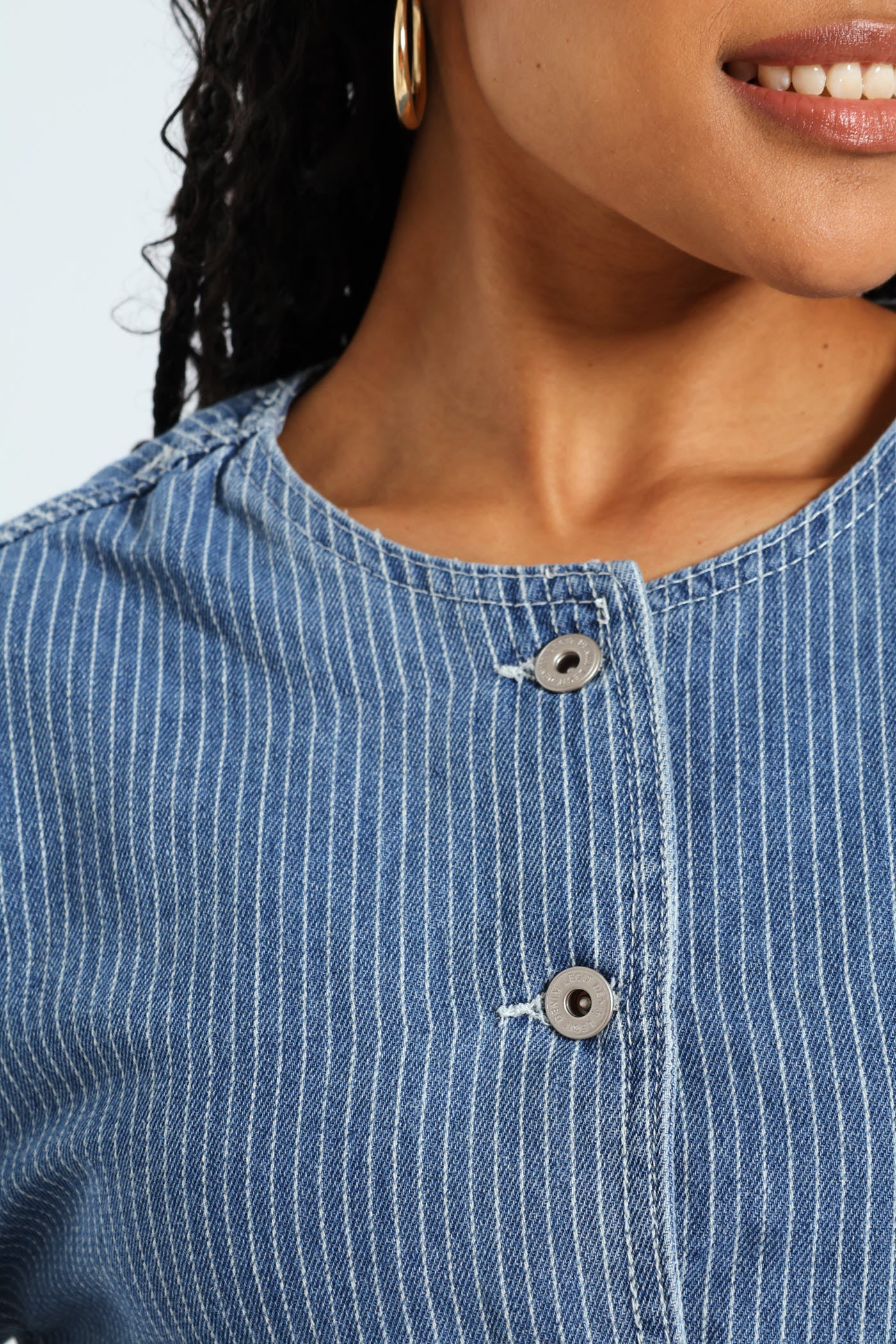 Stripe Denim Jacket - White/Blue - Image 5