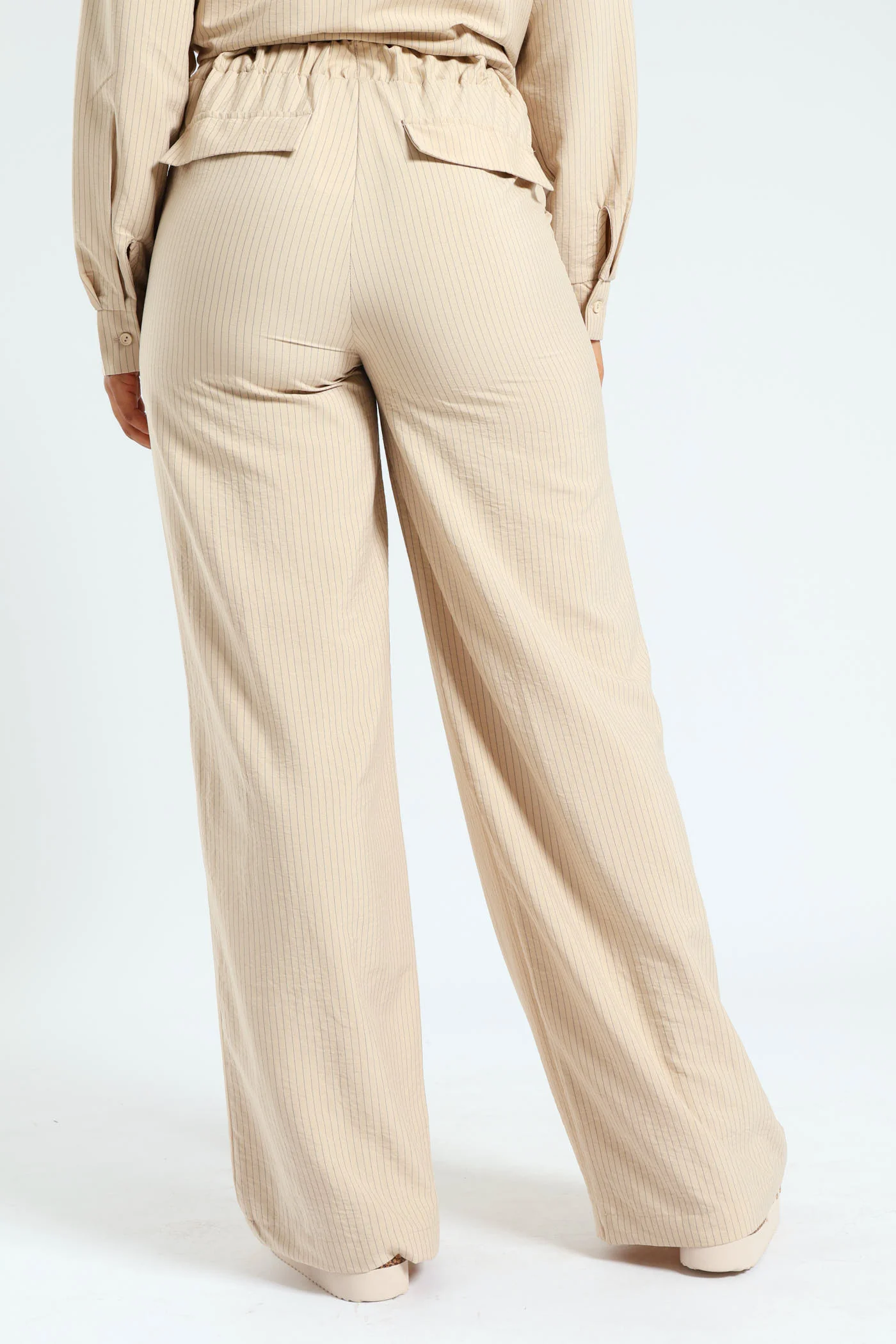 Stripe Drapey Wideleg Pant - Stone - Image 3