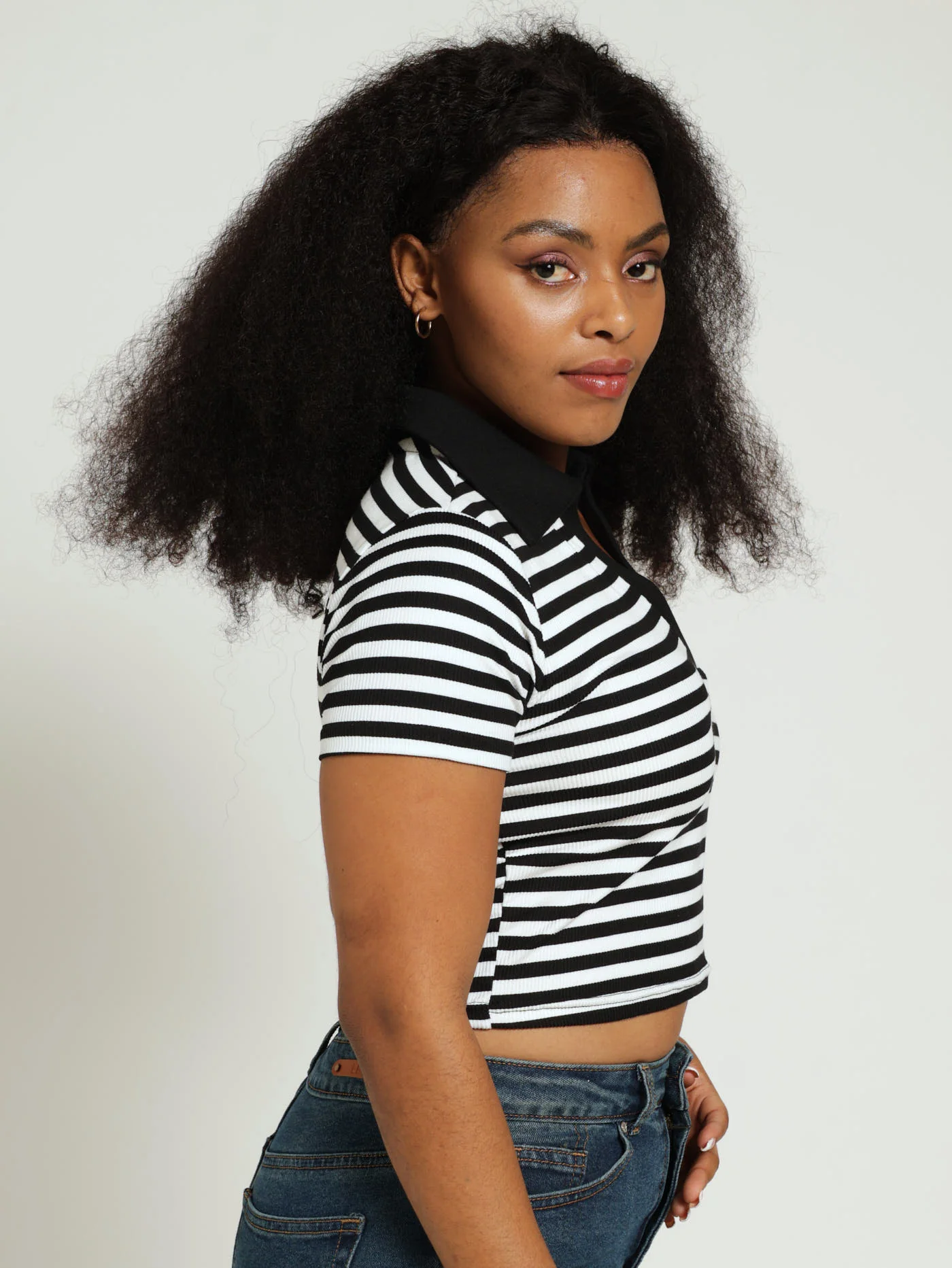 Stripe Golfer Tee With Black Placket - Black/White - Image 2