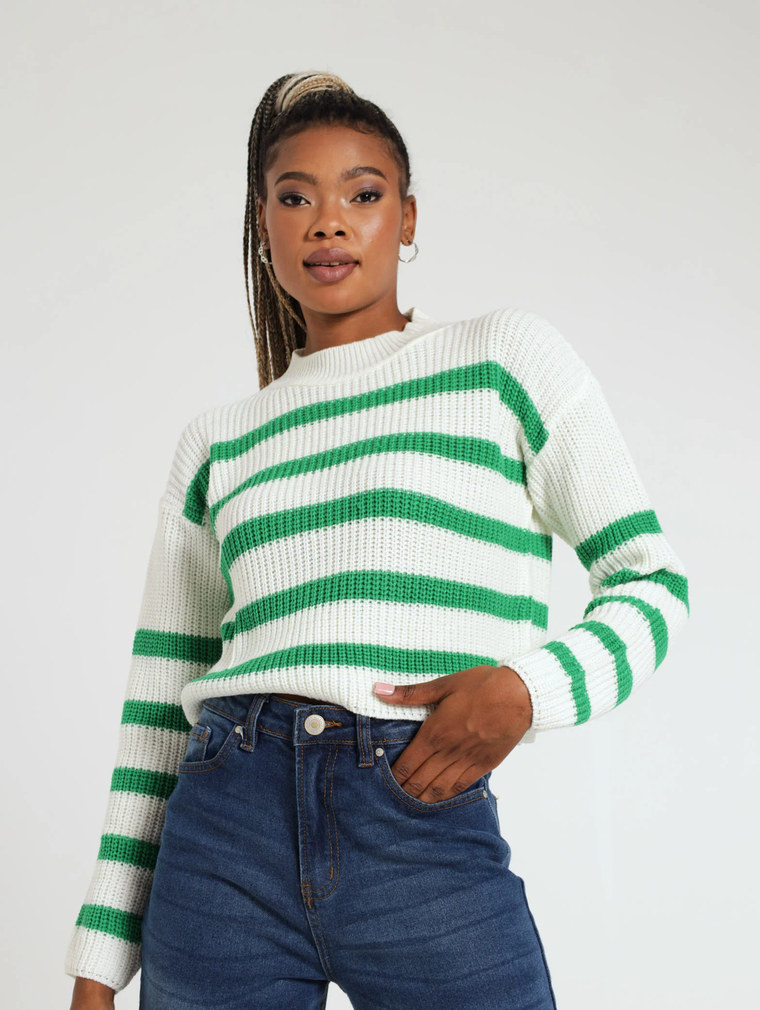 Stripe Green Chunky Knit Jersey - Image 2