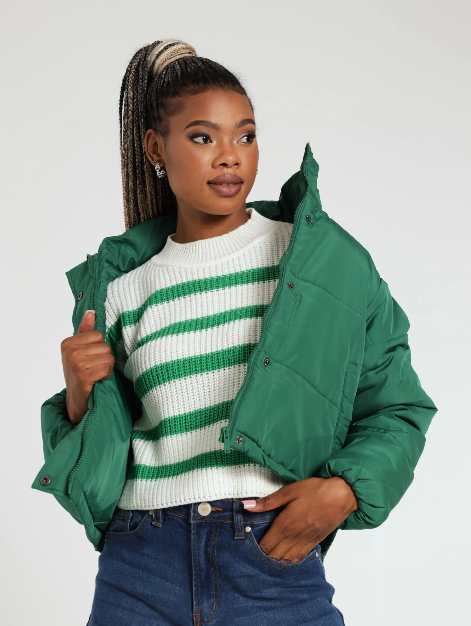 Stripe Green Chunky Knit Jersey - Image 5