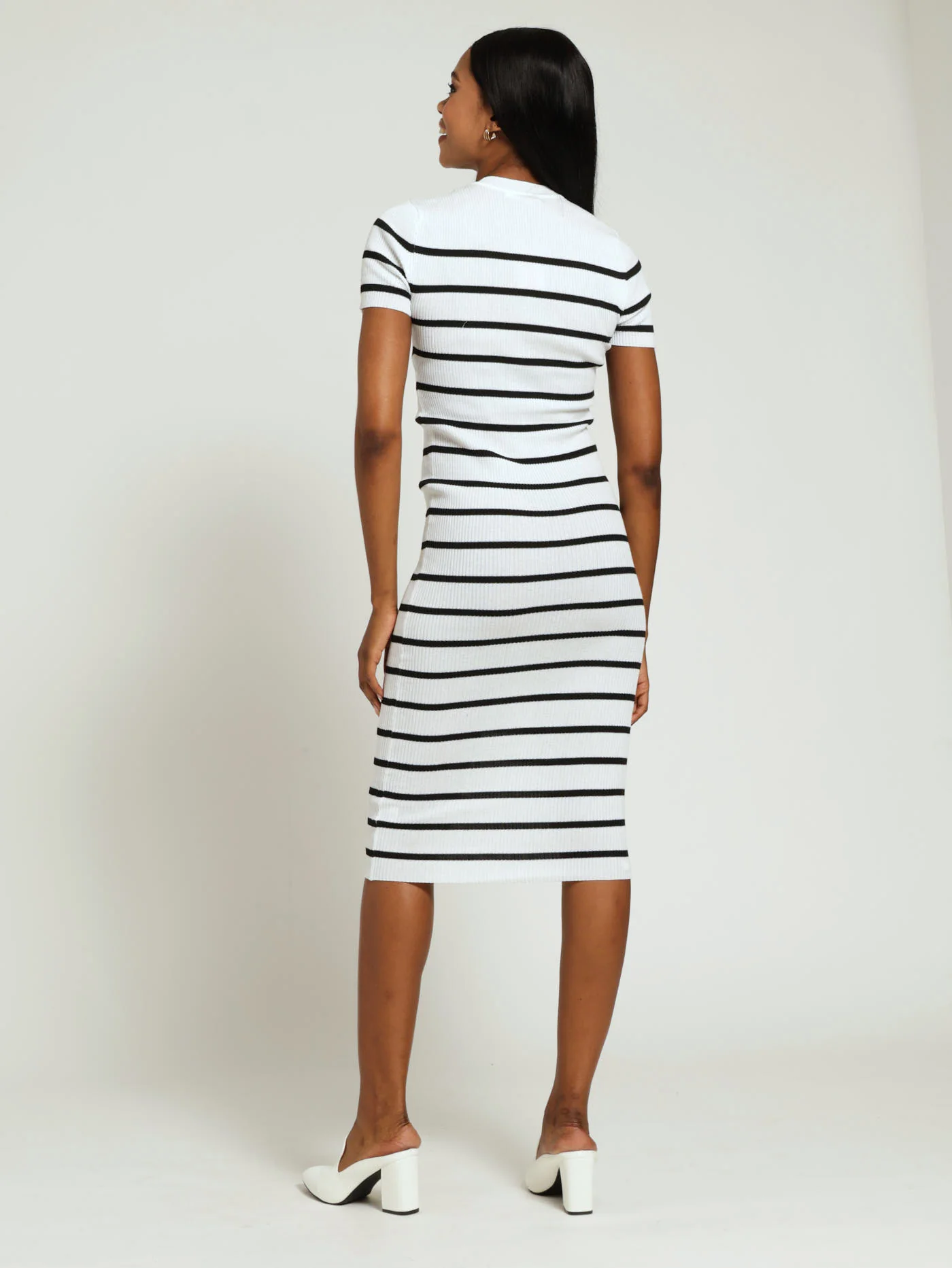 Stripe Knitwear Dress - White/Black - Image 3