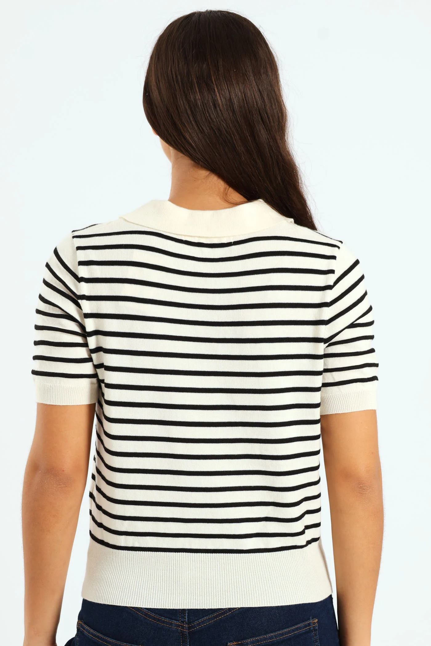Stripe Knitwear Golfer - Beige/Black - Image 3