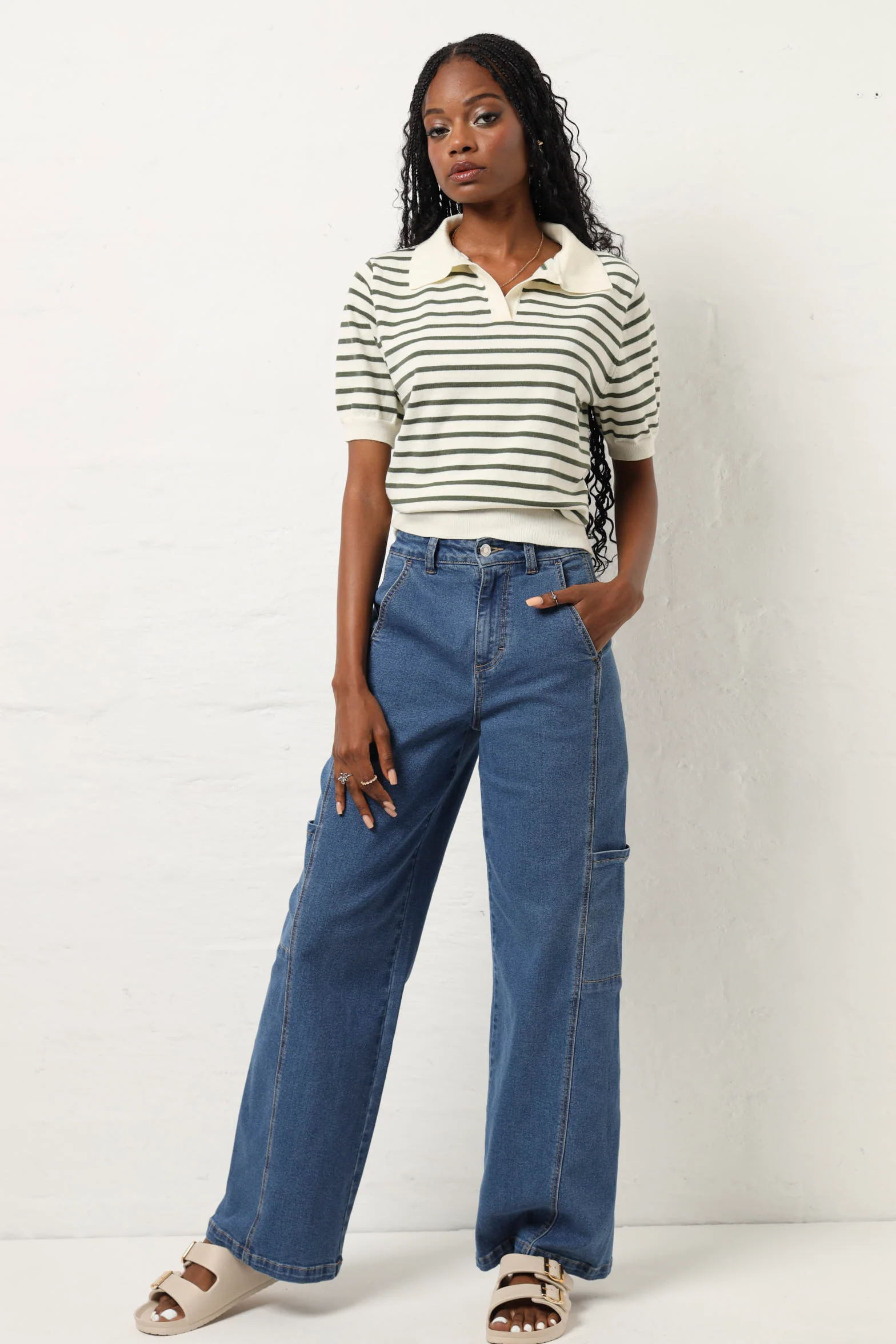 Stripe Knitwear Golfer - Fatigue/Cream