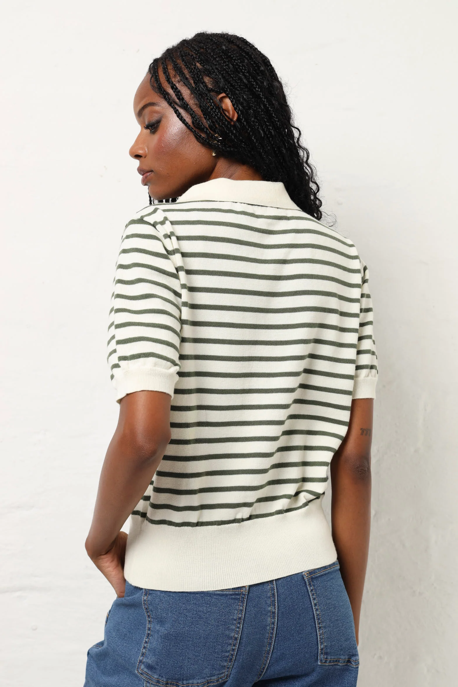 Stripe Knitwear Golfer - Fatigue/Cream - Image 5