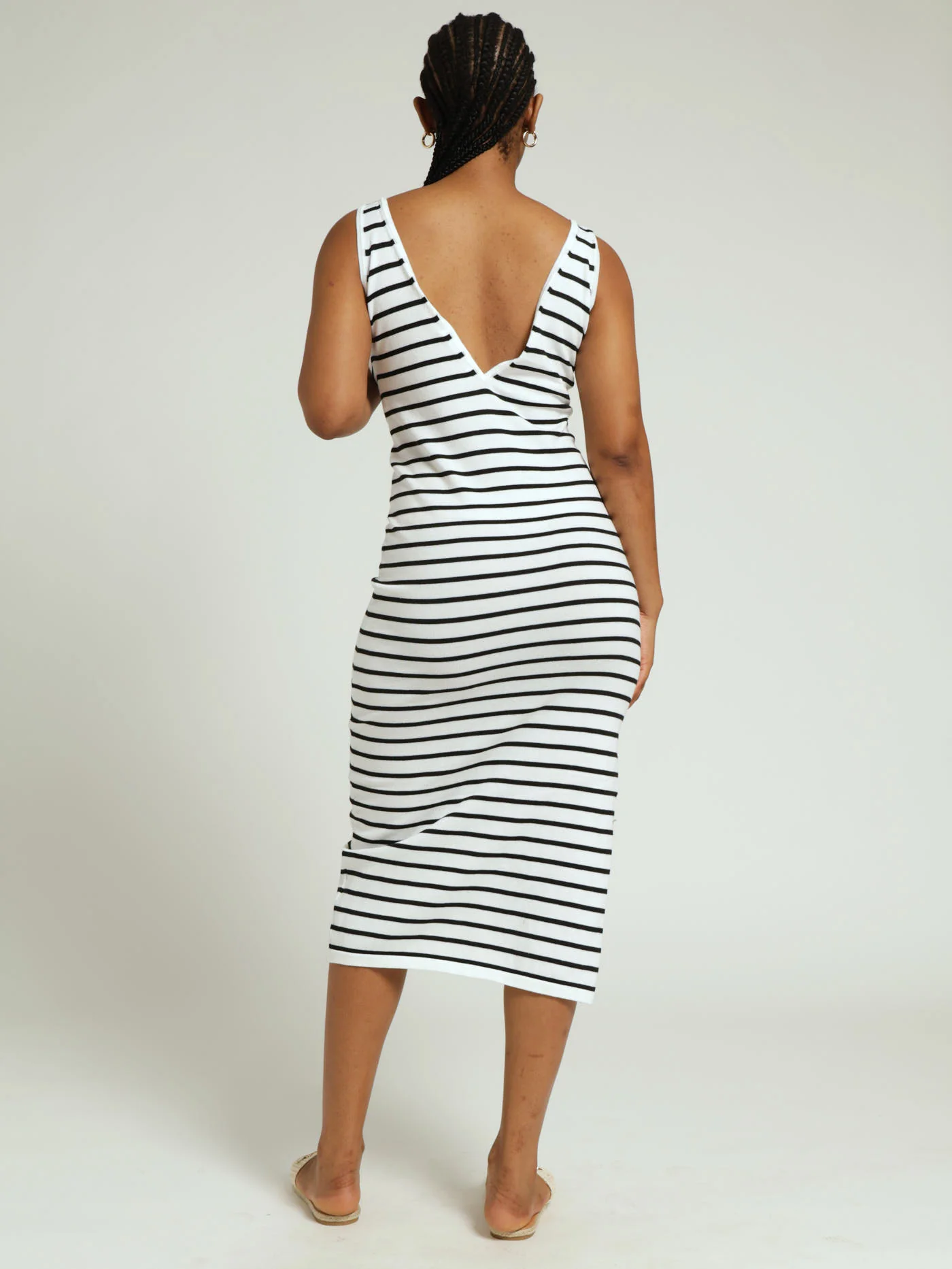 Stripe Knitwear Midi Dress - White/Black - Image 3