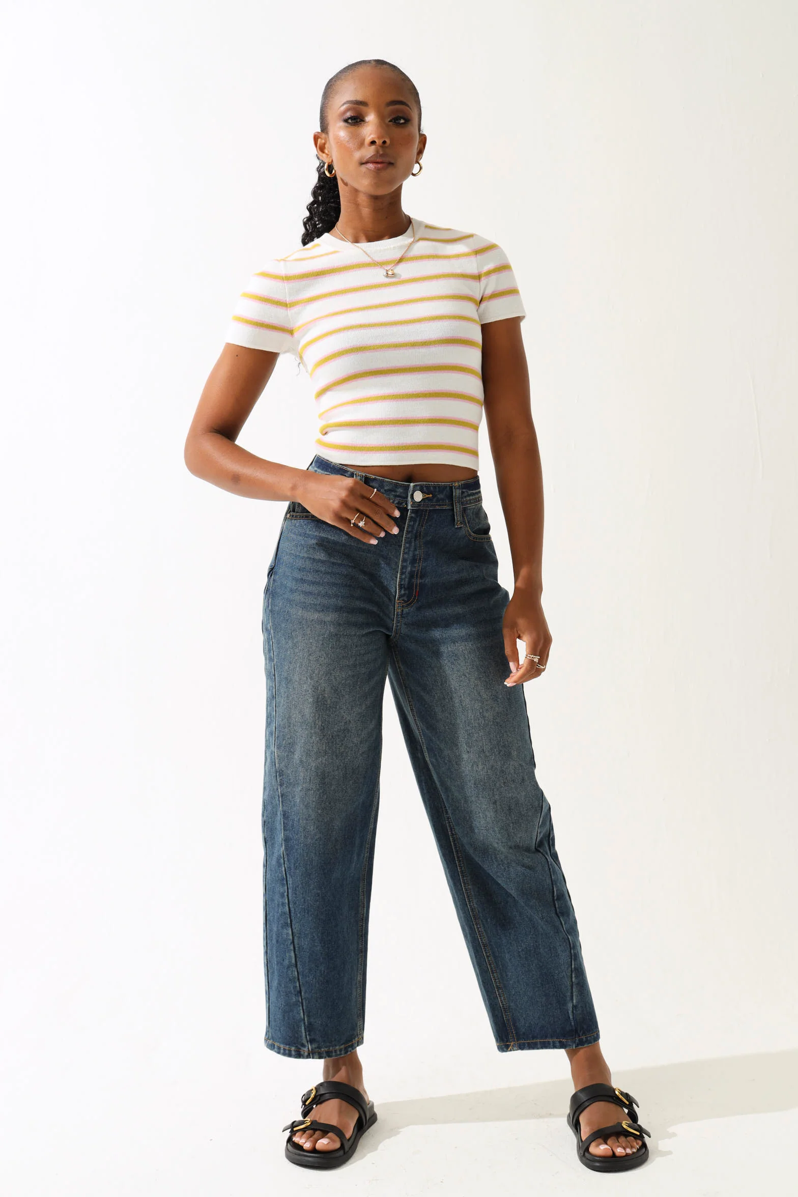 Stripe Knitwear Tee - Chartreuse/White
