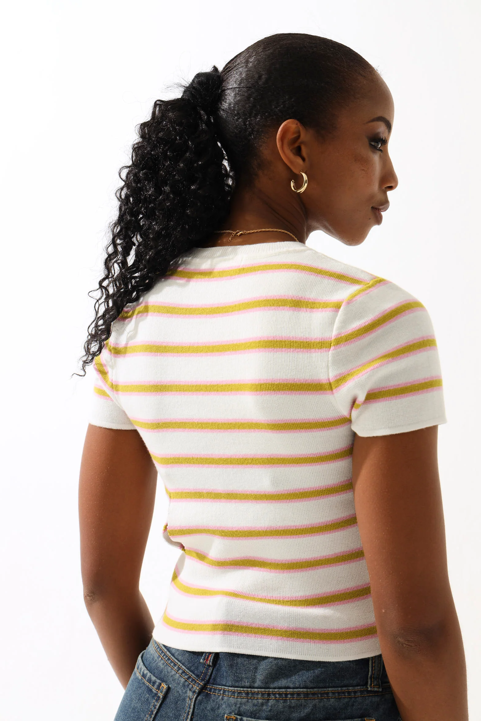 Stripe Knitwear Tee - Chartreuse/White - Image 4