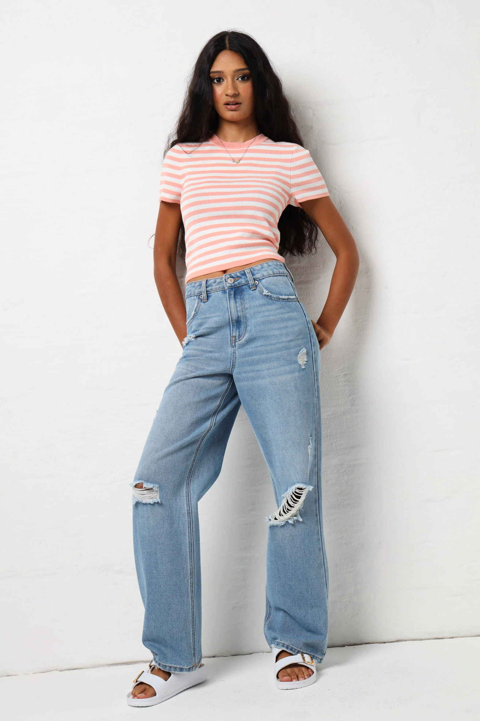 Stripe Knitwear Tee - Coral Multi