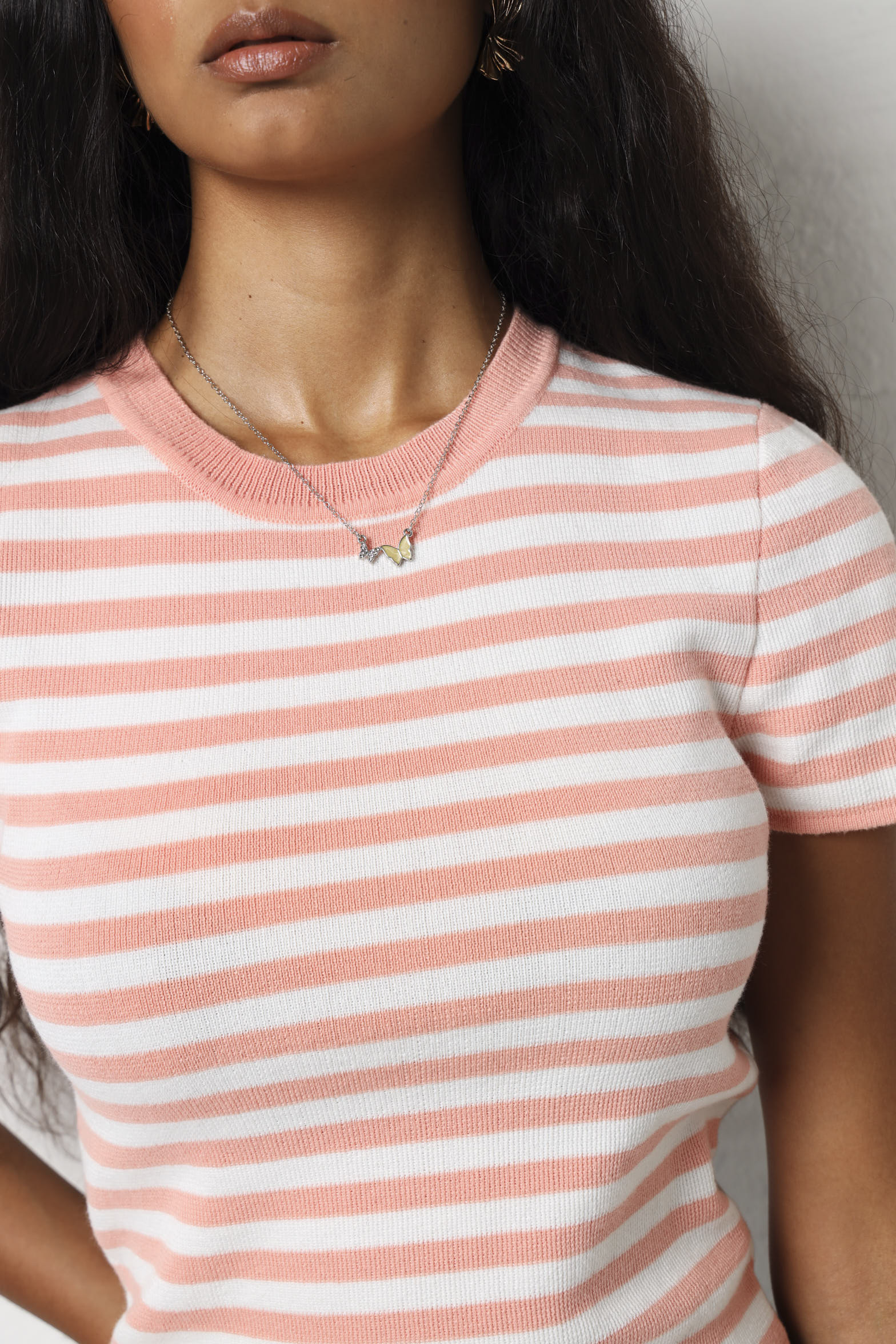 Stripe Knitwear Tee - Coral Multi - Image 4