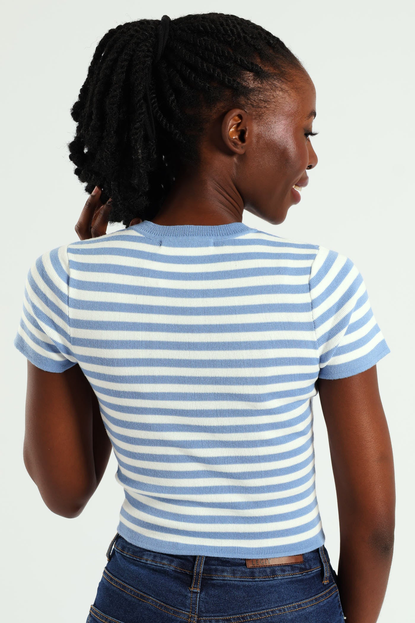 Stripe Knitwear Tee - White/Blue - Image 4