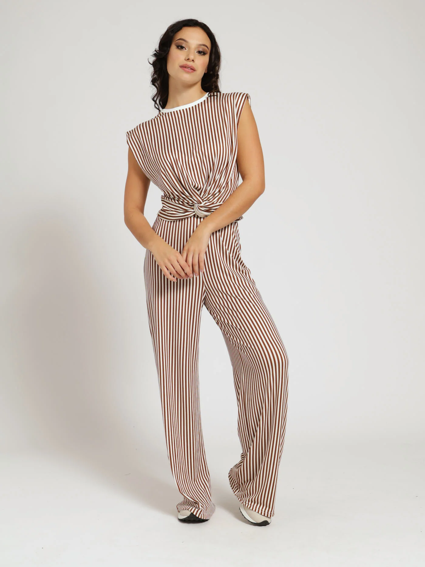 Stripe Knot Front Top - Brown - Image 2