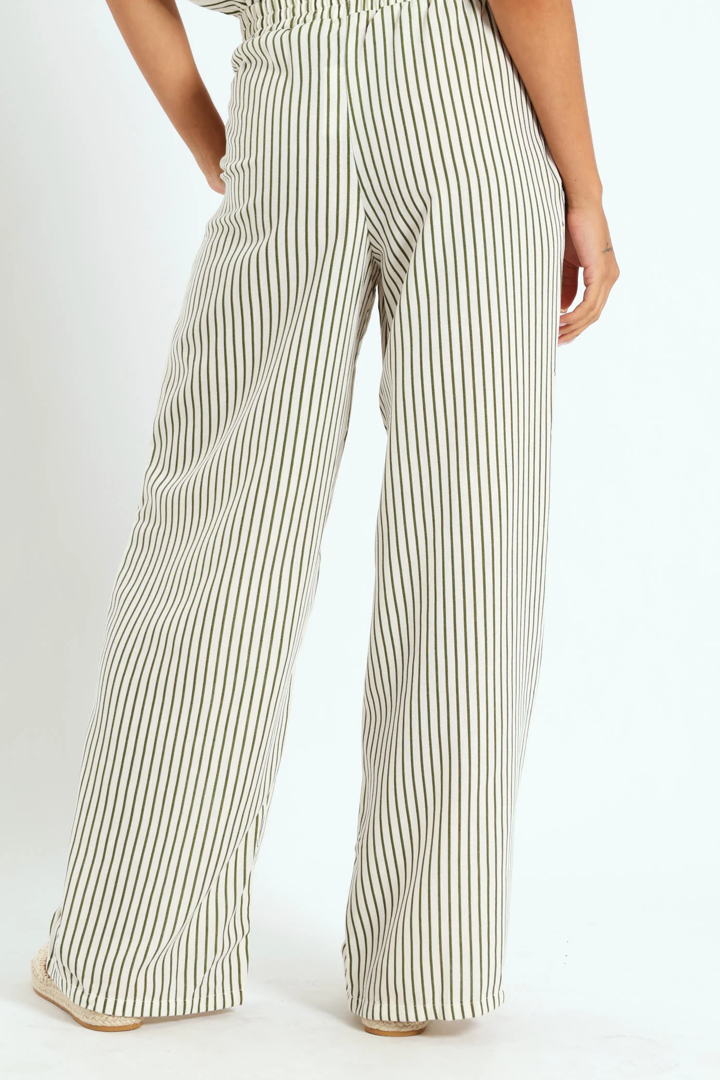 Stripe Linen Look  Widelg Pants - Fatigue - Image 5