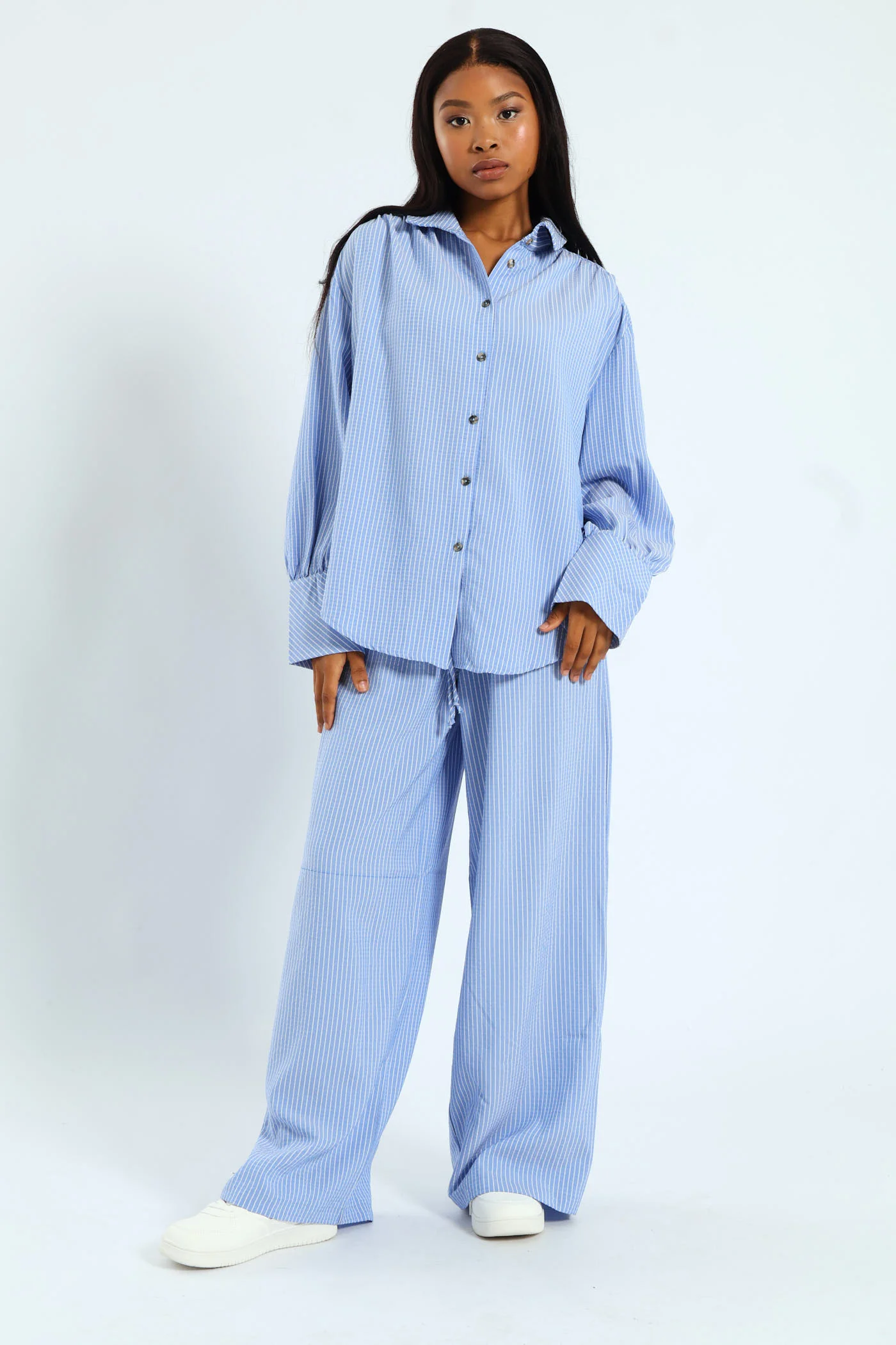 Stripe Long Sleeve Shirt - White/Blue - Image 2