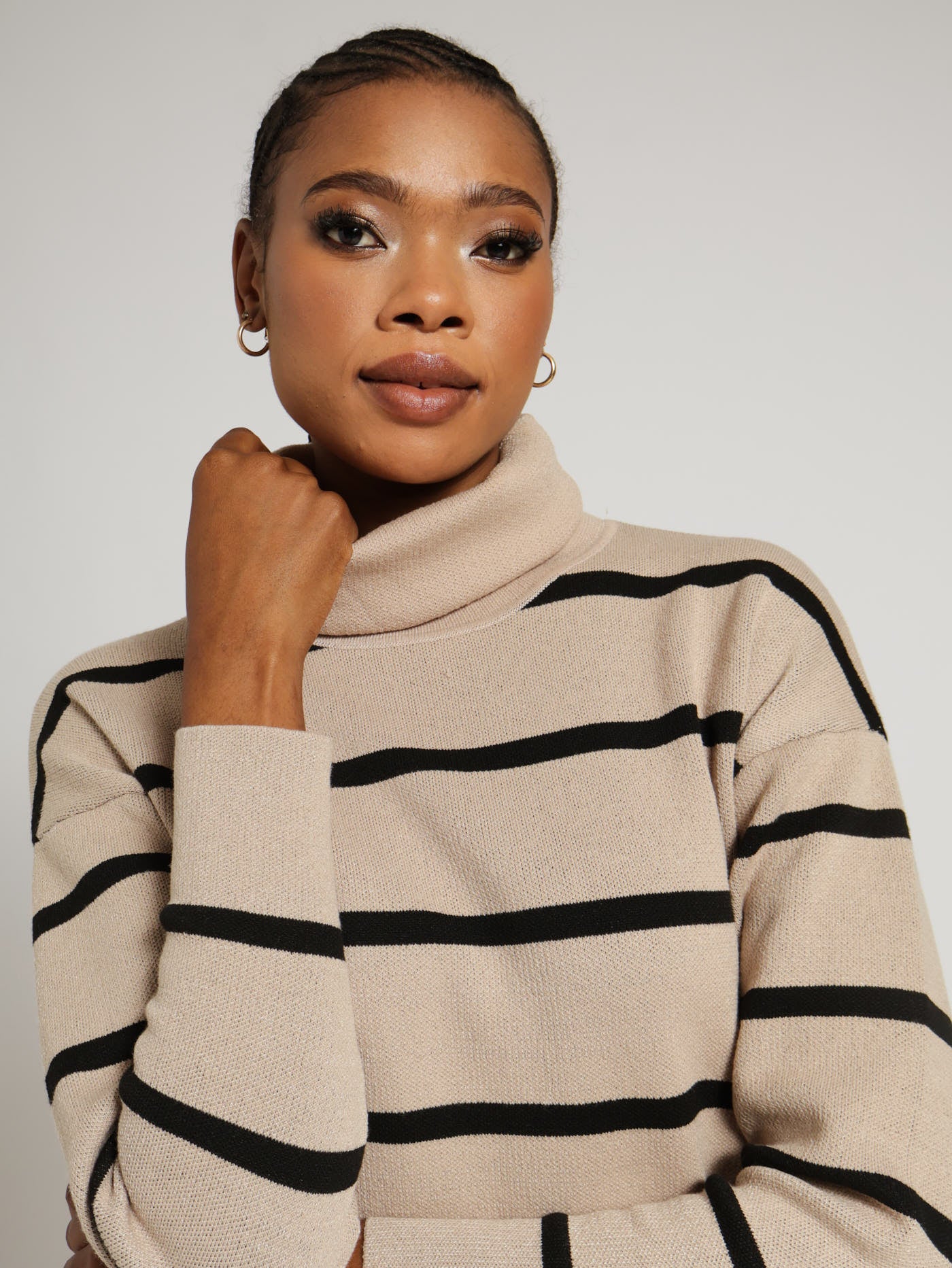 Stripe Oversized Poloneck - Black/Cream - Image 5