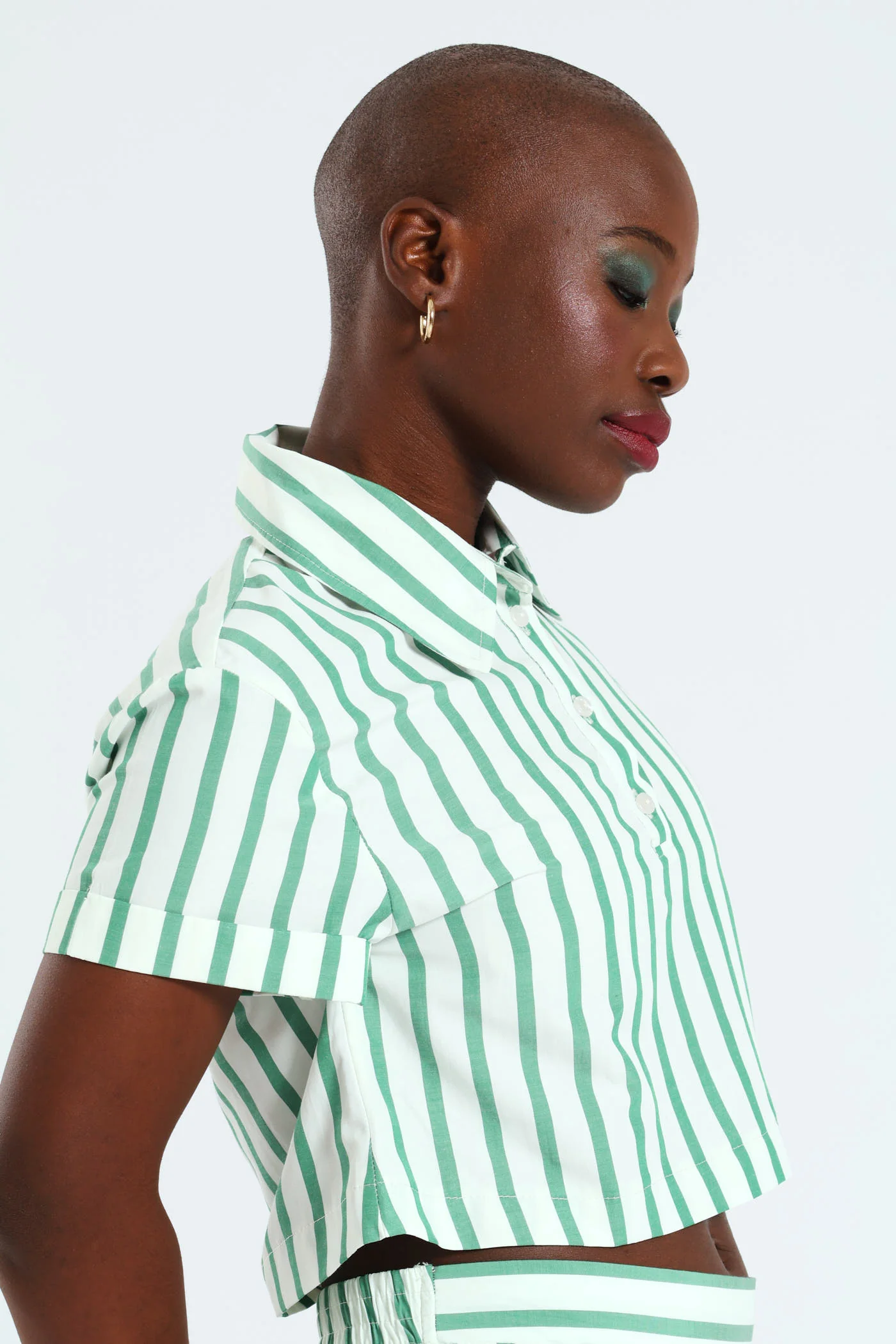 Stripe Poplin Cropped Shirt - Green - Image 3