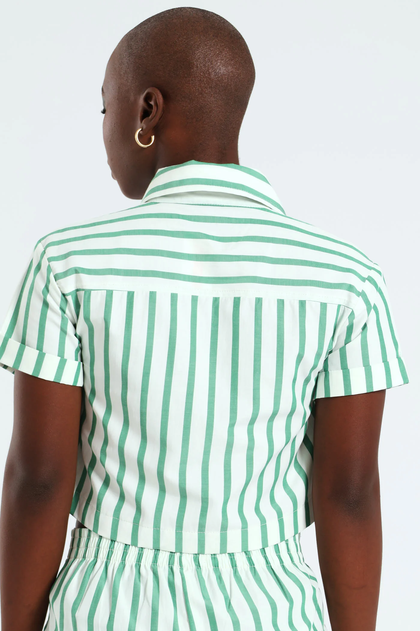 Stripe Poplin Cropped Shirt - Green - Image 4