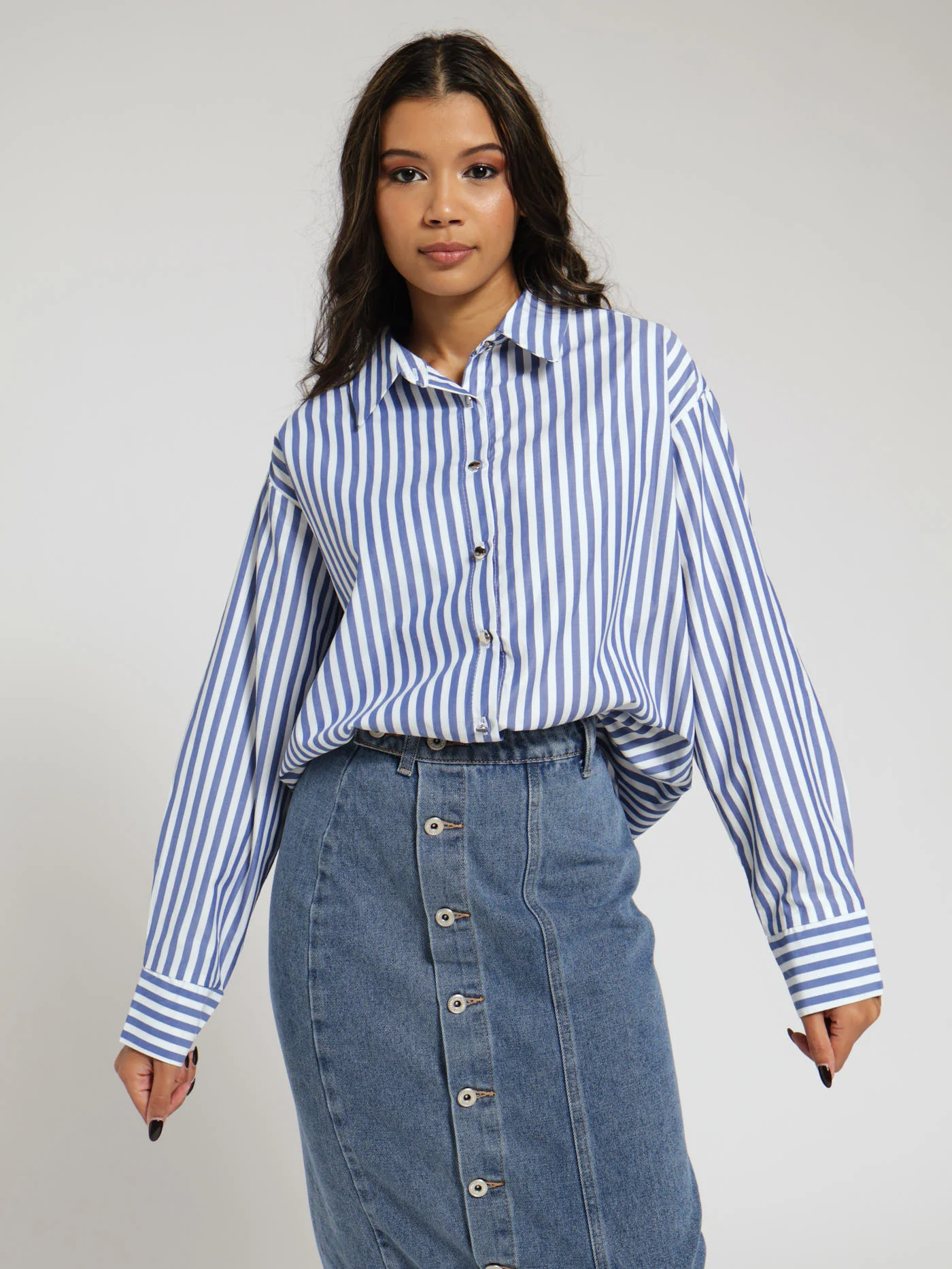 Stripe Poplin Oversized Shirt - White/Blue