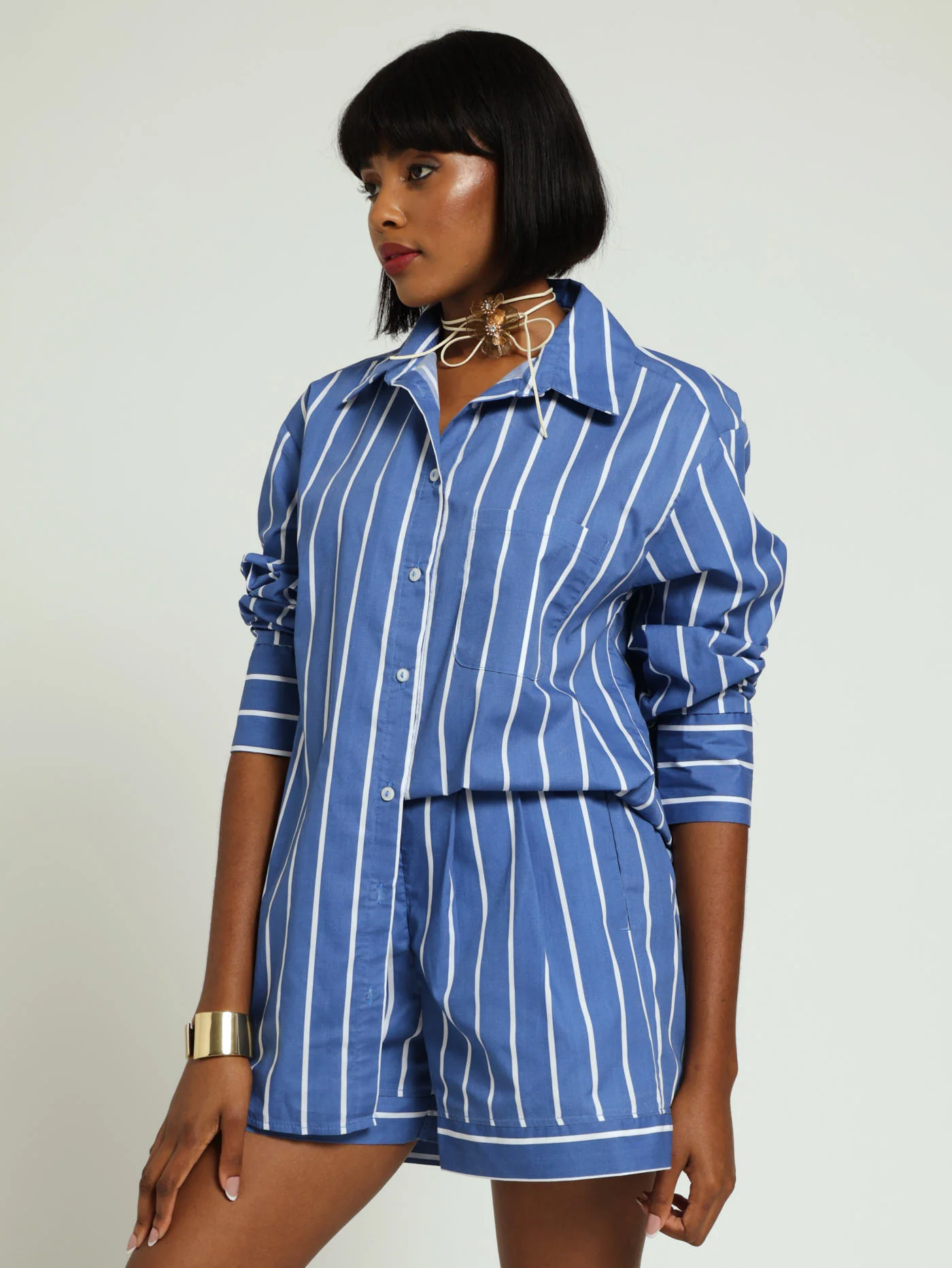 Stripe Poplin Oversized Shirt - White/Blue - Image 2