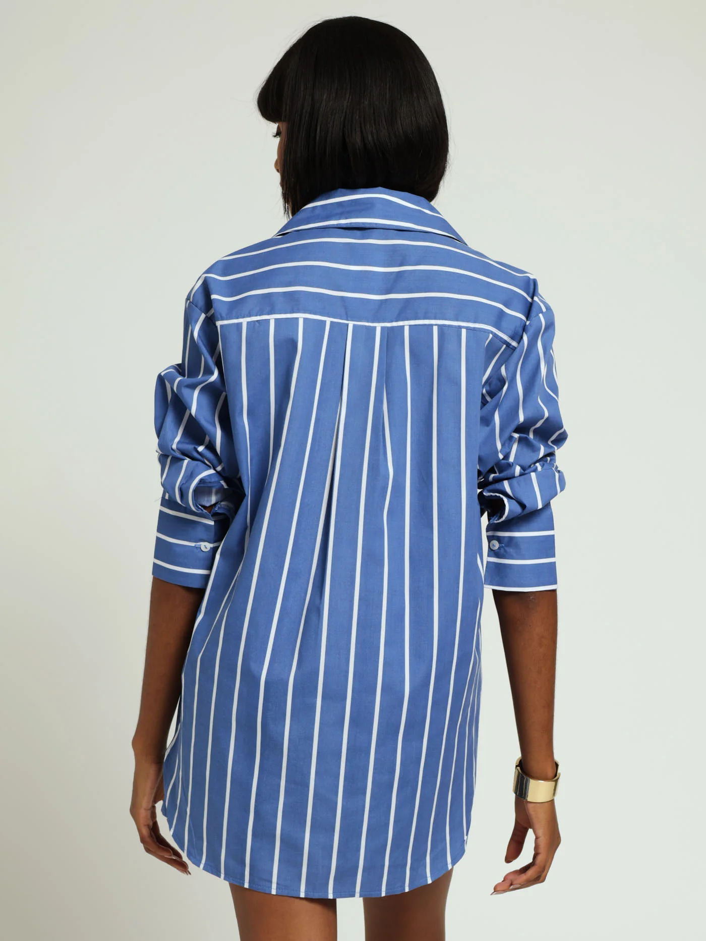 Stripe Poplin Oversized Shirt - White/Blue - Image 3