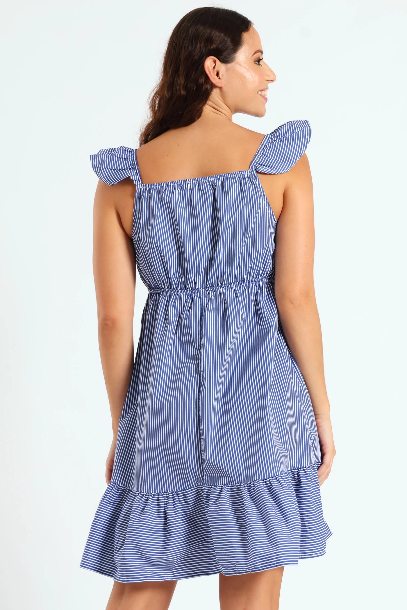 Stripe Poplin Tiered Mini Dress - Navy/White - Image 2