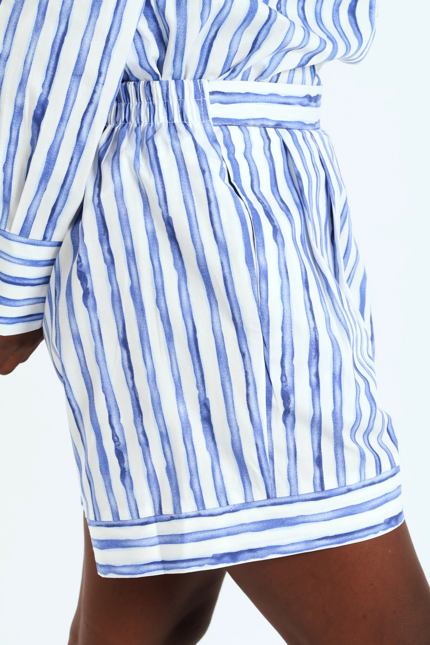 Stripe Poplin Watercolour Stripe Shorts - Blue - Image 3