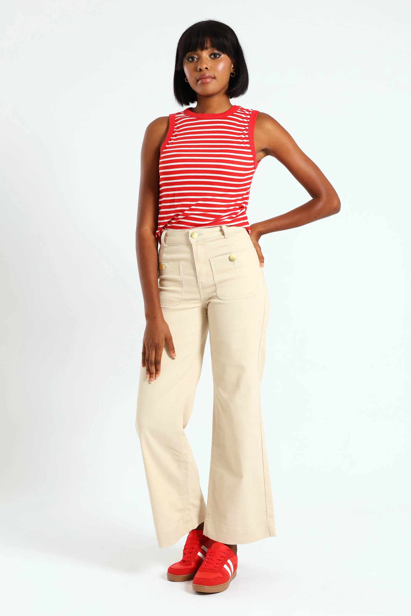 Stripe Ribb Tank Top - White/Red - Image 2