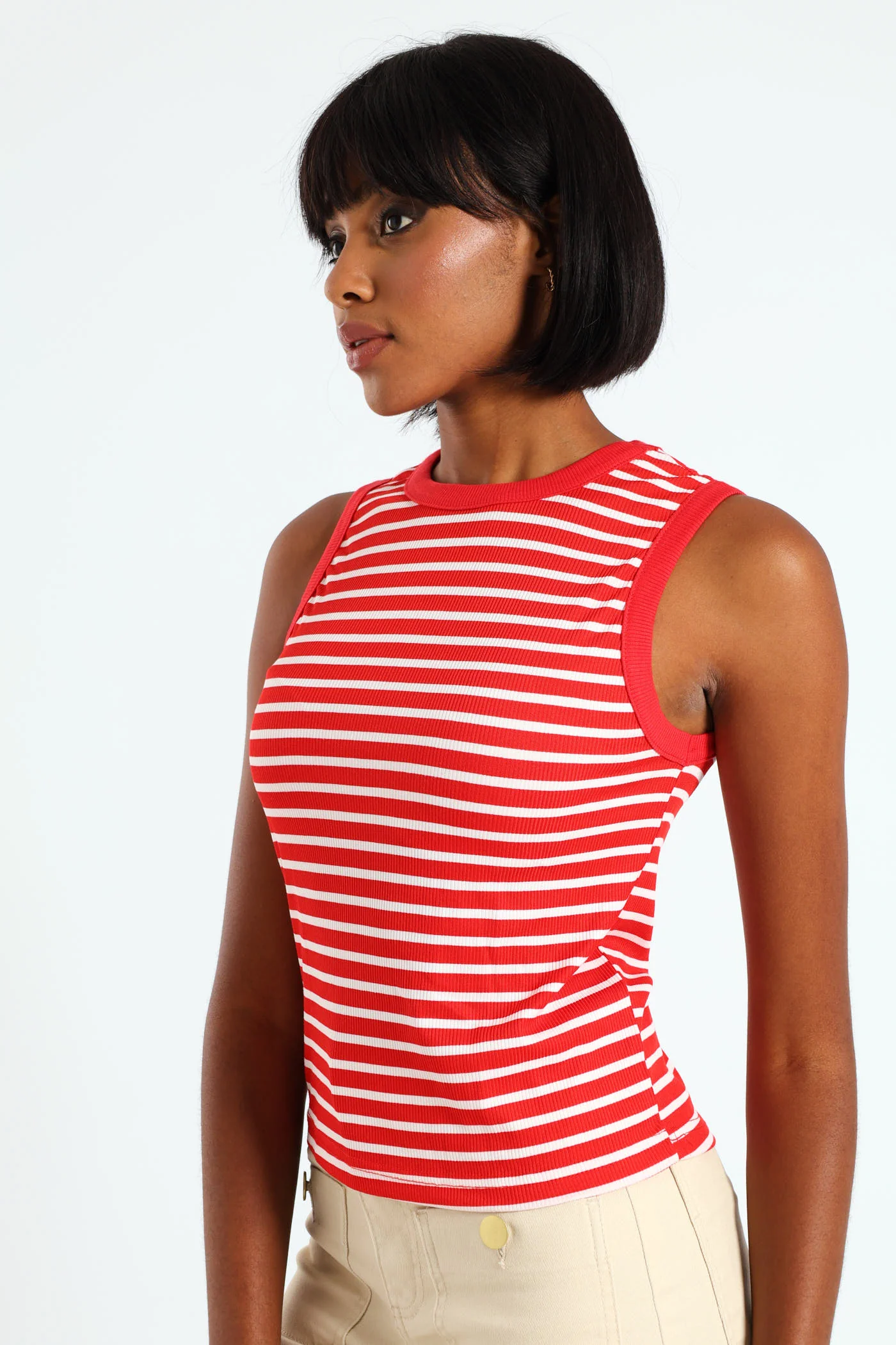 Stripe Ribb Tank Top - White/Red - Image 3