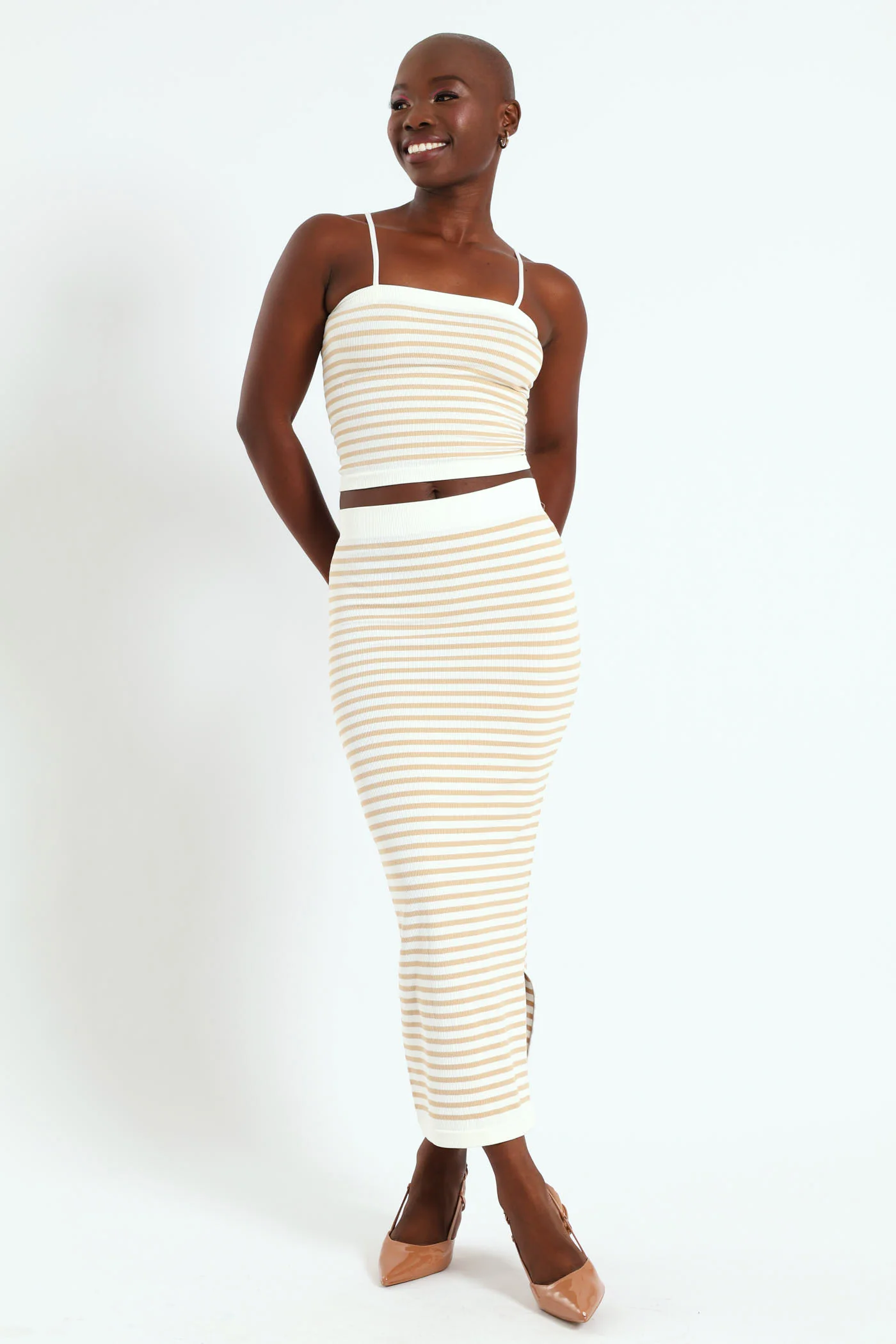 Stripe Seamless Skirt - Beige/White - Image 2