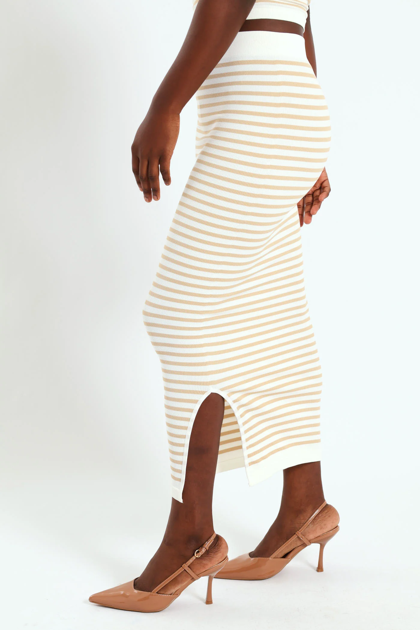 Stripe Seamless Skirt - Beige/White - Image 3