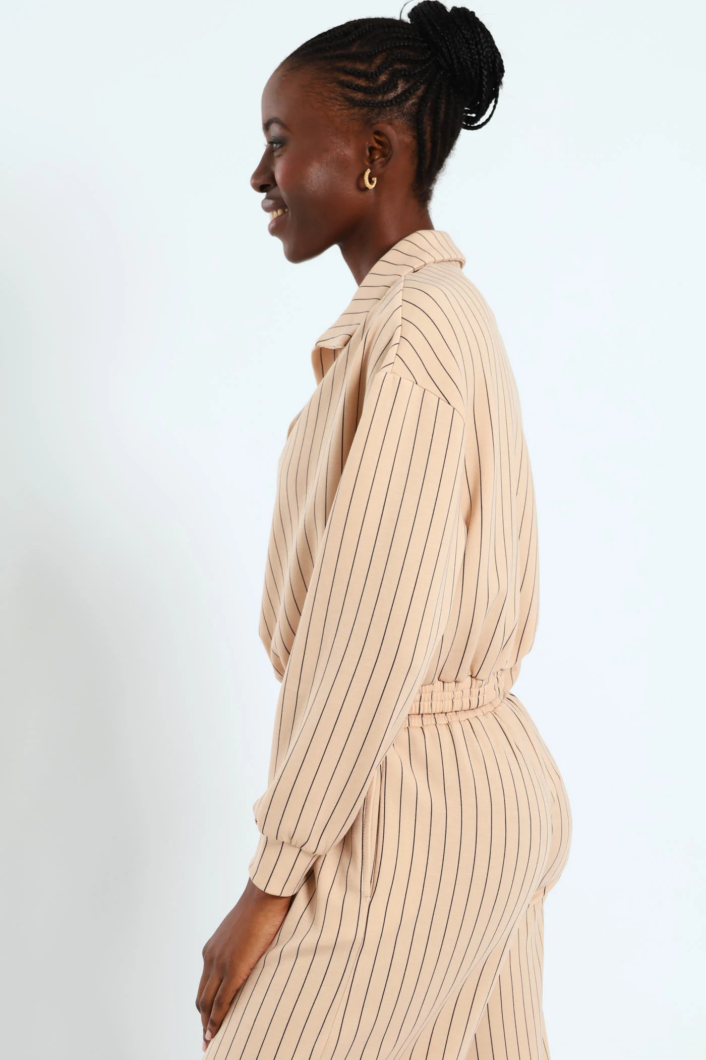 Stripe Soft Touch Johnny Collar Pullover - Cream/Black - Image 3