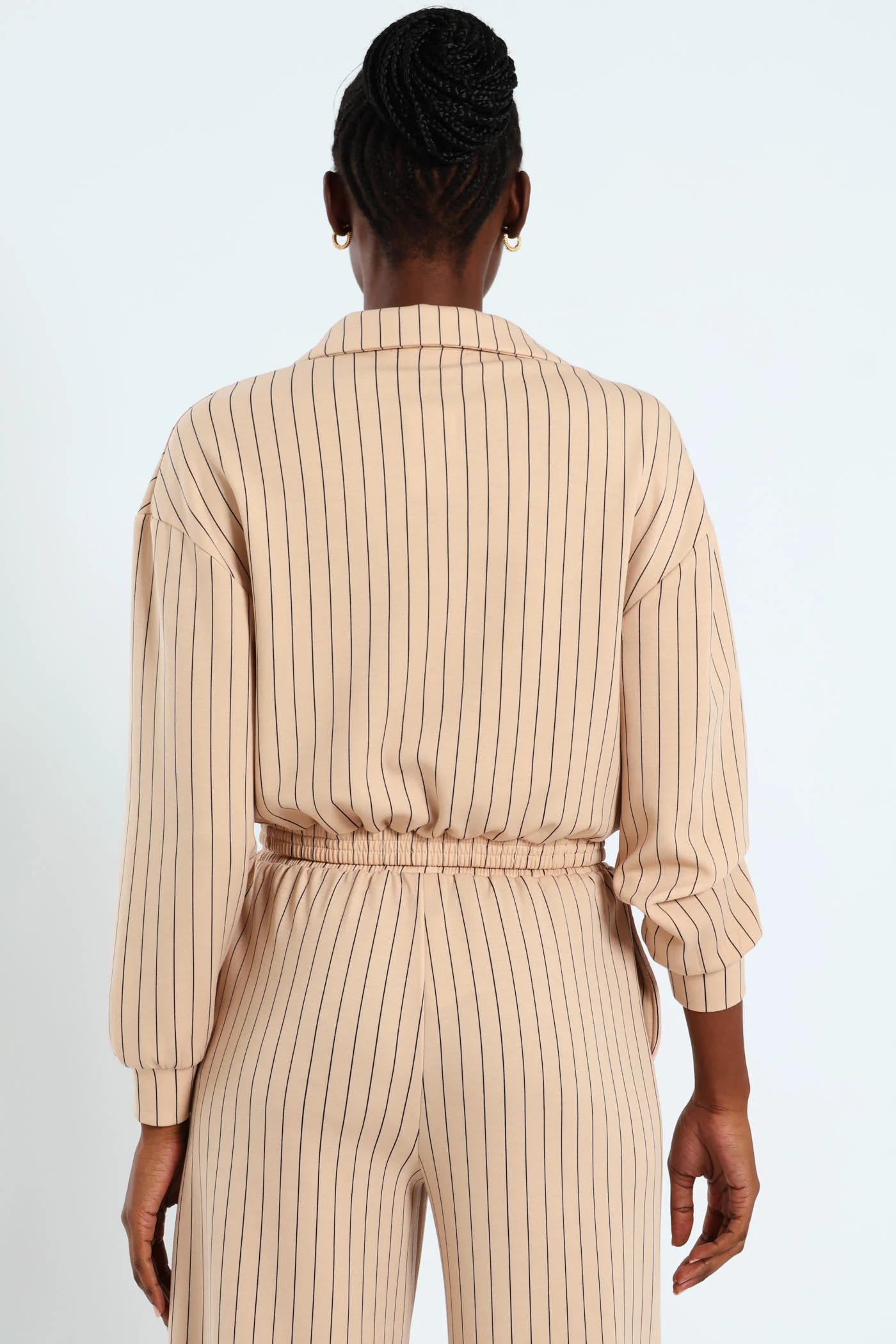 Stripe Soft Touch Johnny Collar Pullover - Cream/Black - Image 4