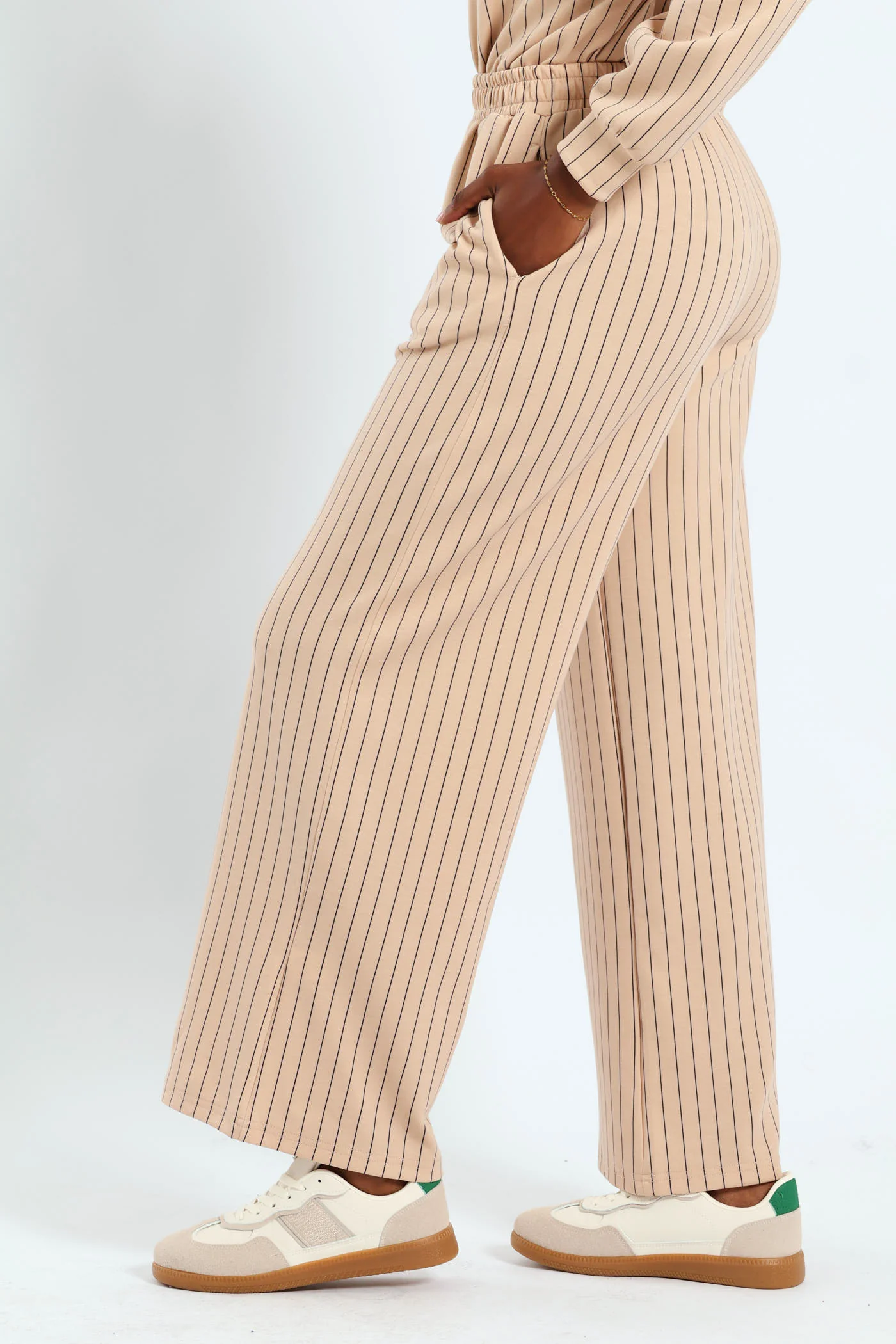 Stripe Soft Touch Wideleg Pants - Cream/Black - Image 3