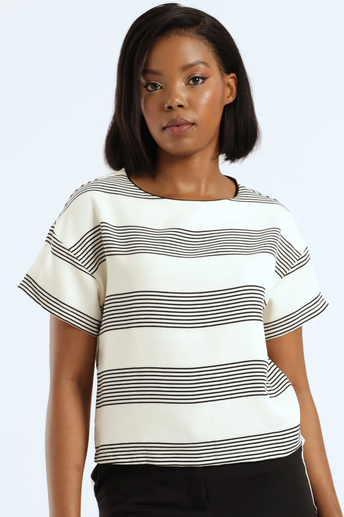 Stripe Tee With Contrast Piping Neck - Multi