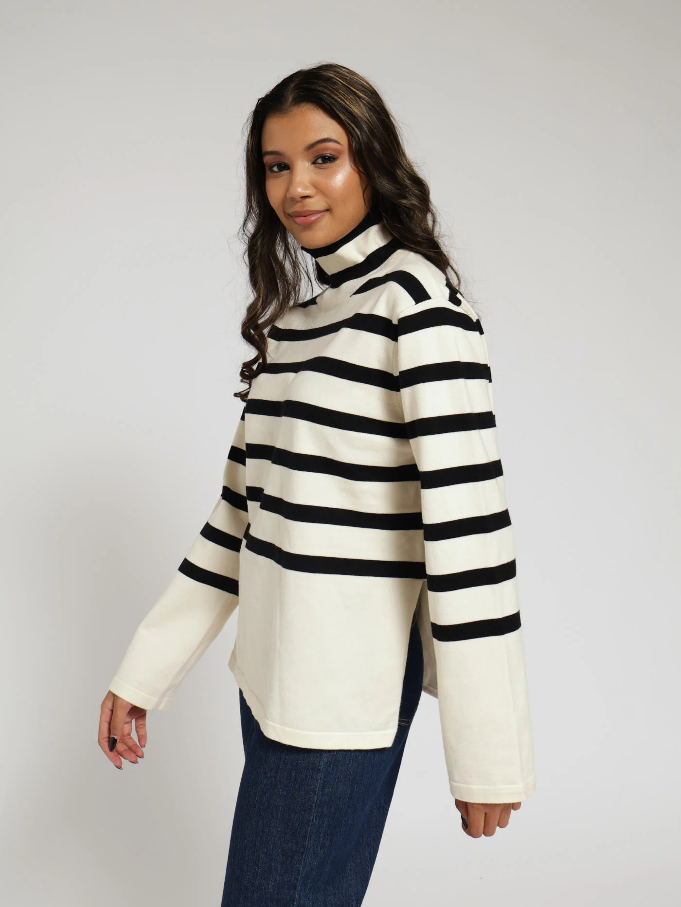 Stripe Turtle Neck - Black/Cream - Image 2