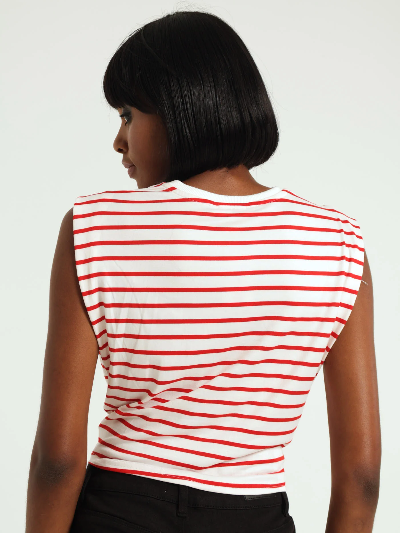 Stripe Twist Front Top - White/Red - Image 3