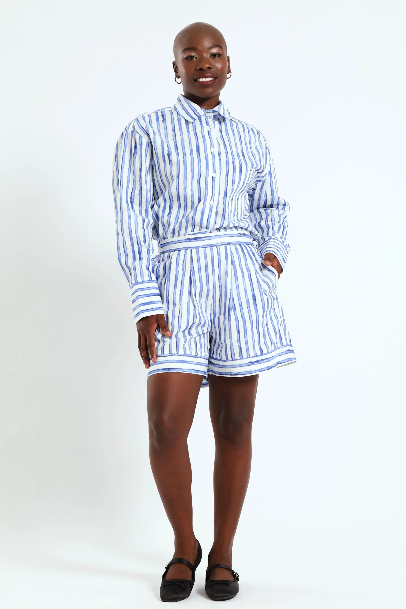 Stripe Watercolour Poplin  Shirt - Blue - Image 2
