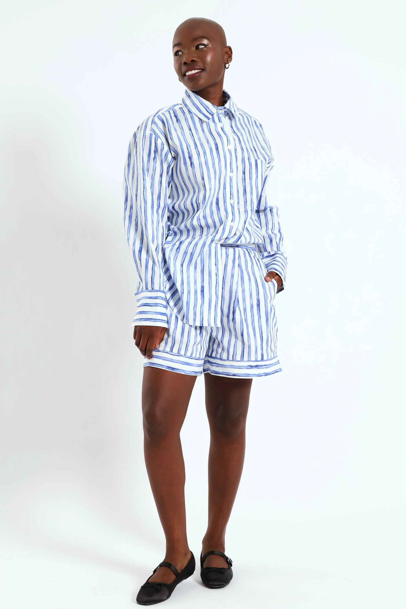 Stripe Watercolour Poplin  Shirt - Blue - Image 3