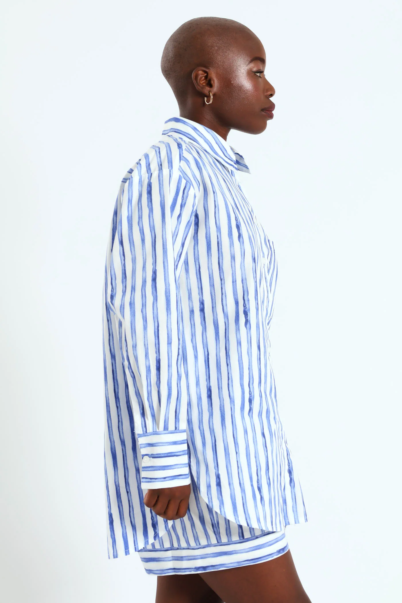 Stripe Watercolour Poplin  Shirt - Blue - Image 5