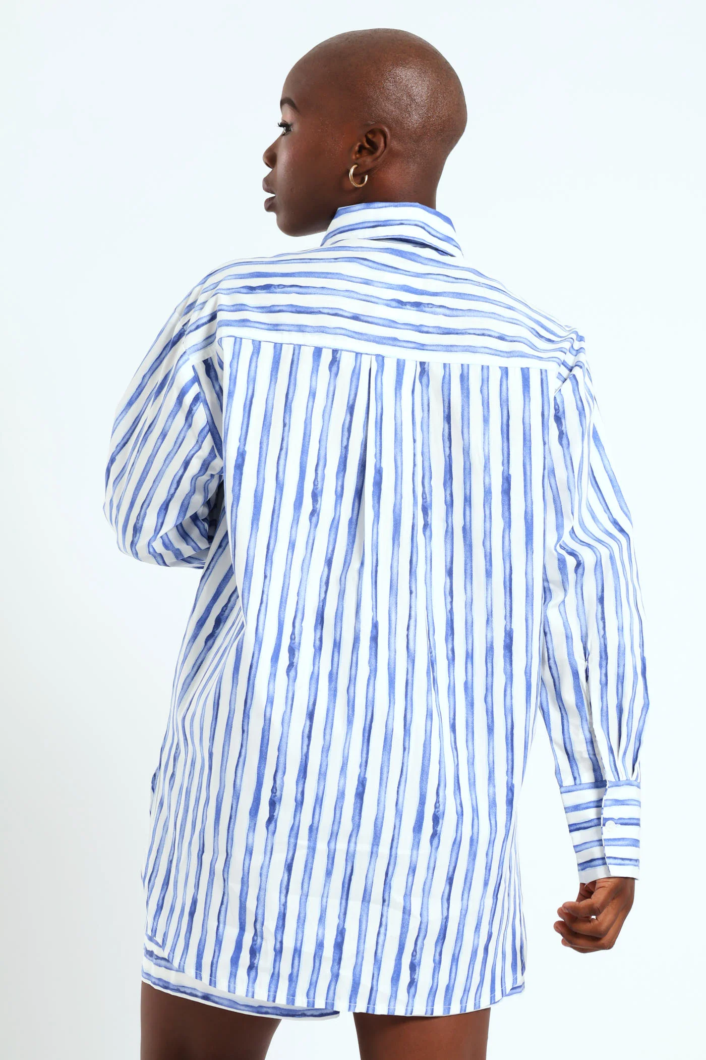 Stripe Watercolour Poplin  Shirt - Blue - Image 6