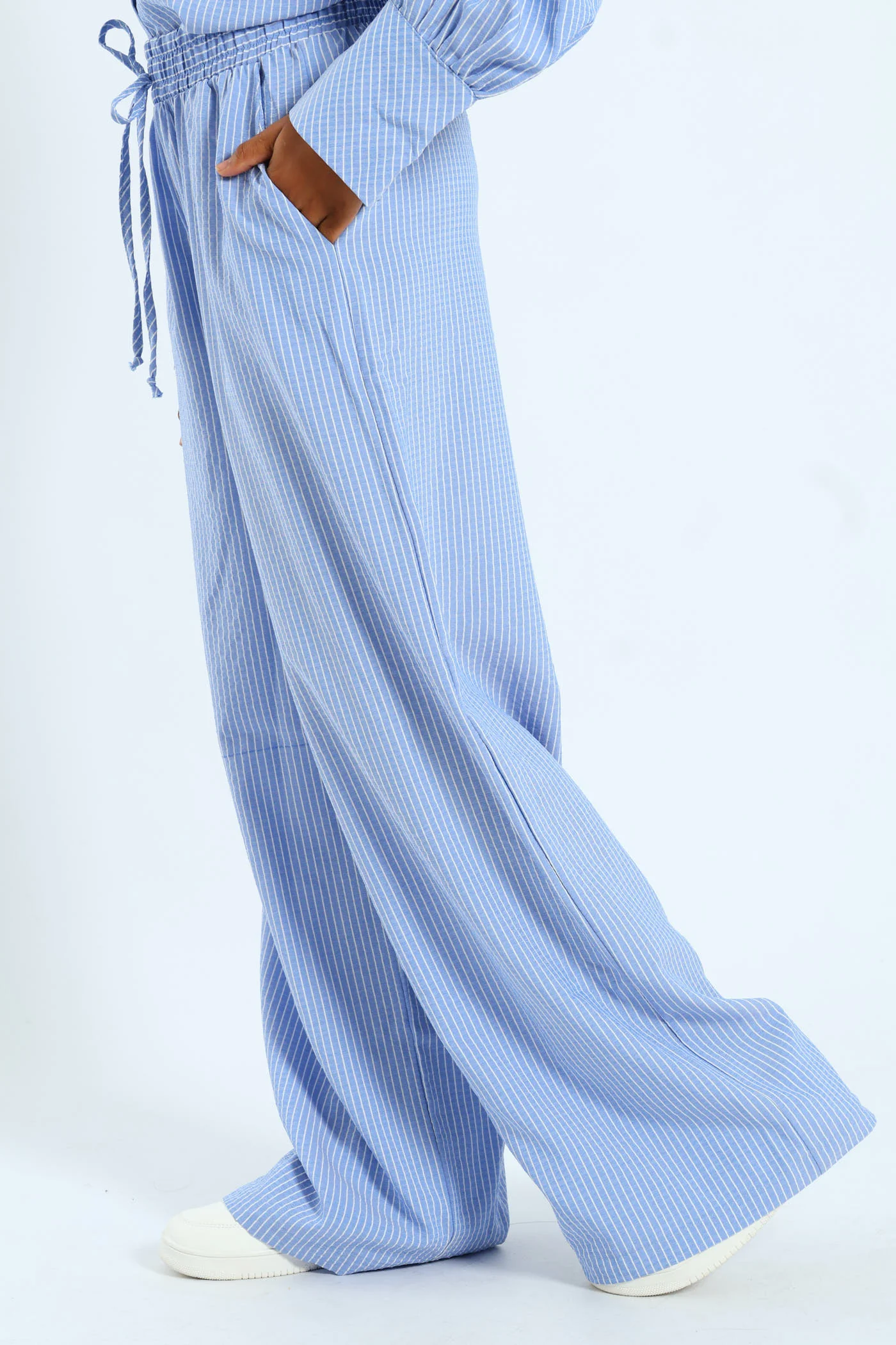 Stripe Wideleg Pants - White/Blue - Image 3