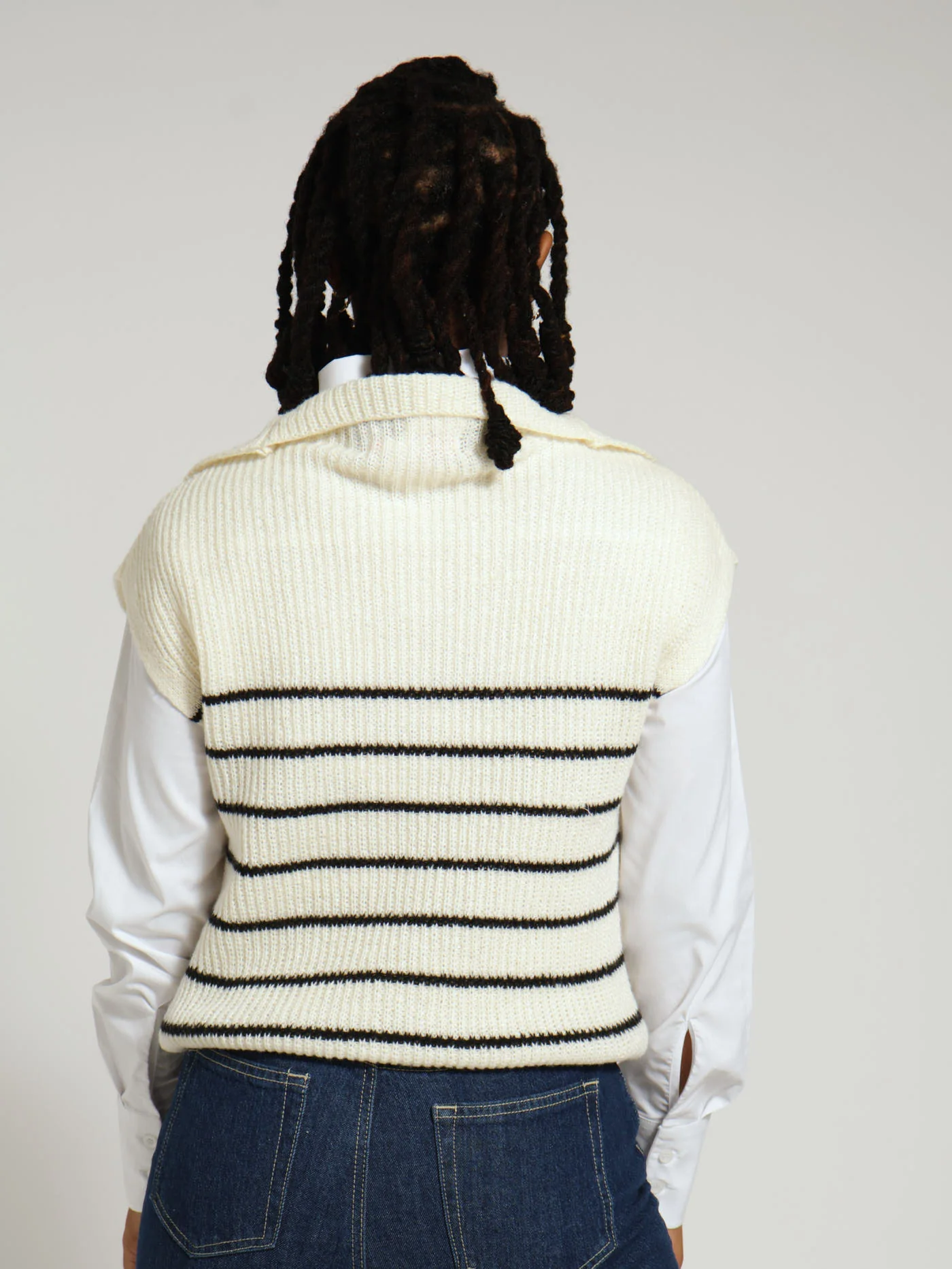Stripe Zip Front Knitwear - Black/Beige - Image 3